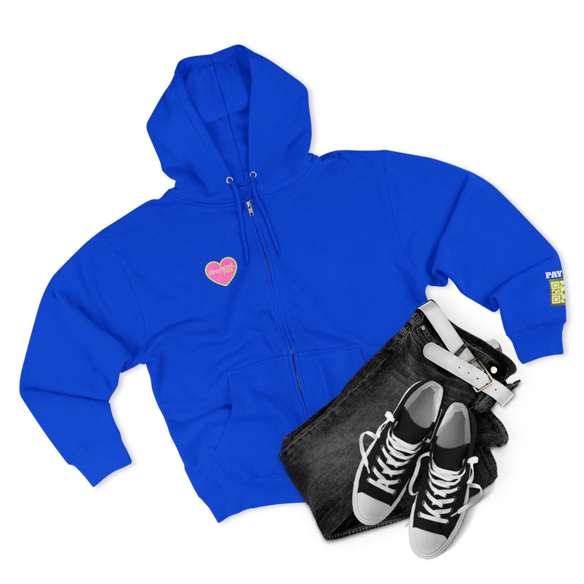 Open Your Wallet & Gimmie Your Money Zip Hoodie — Pink Heart Chest & Angel Wings Back Graphic