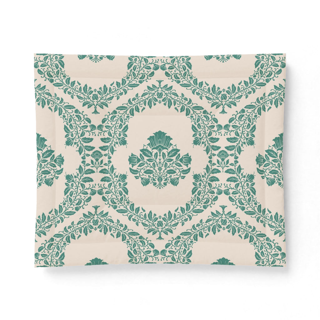 Botanical Medallion Cotton Comforter — Green Vintage Floral Bedding