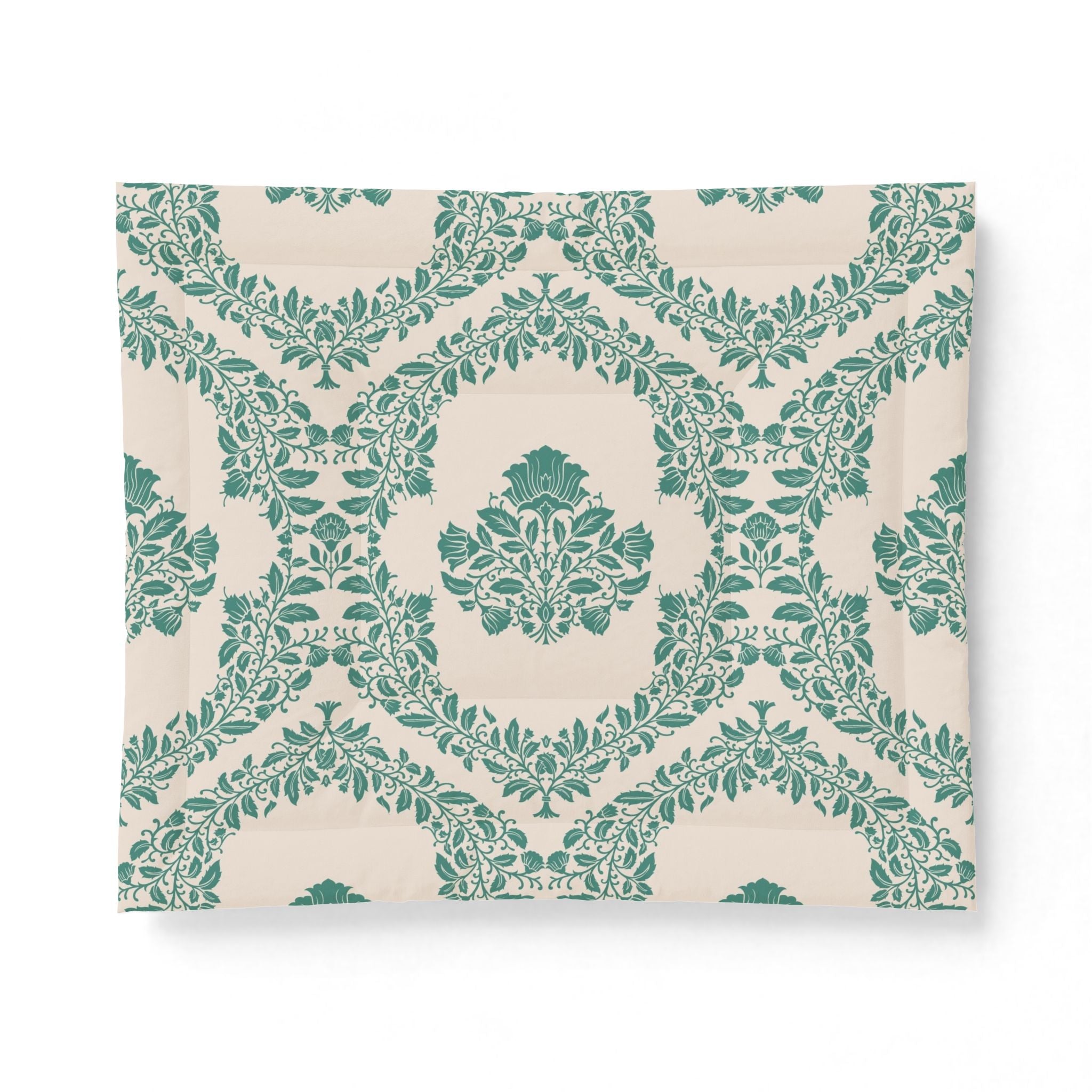 Botanical Medallion Cotton Comforter — Green Vintage Floral Bedding