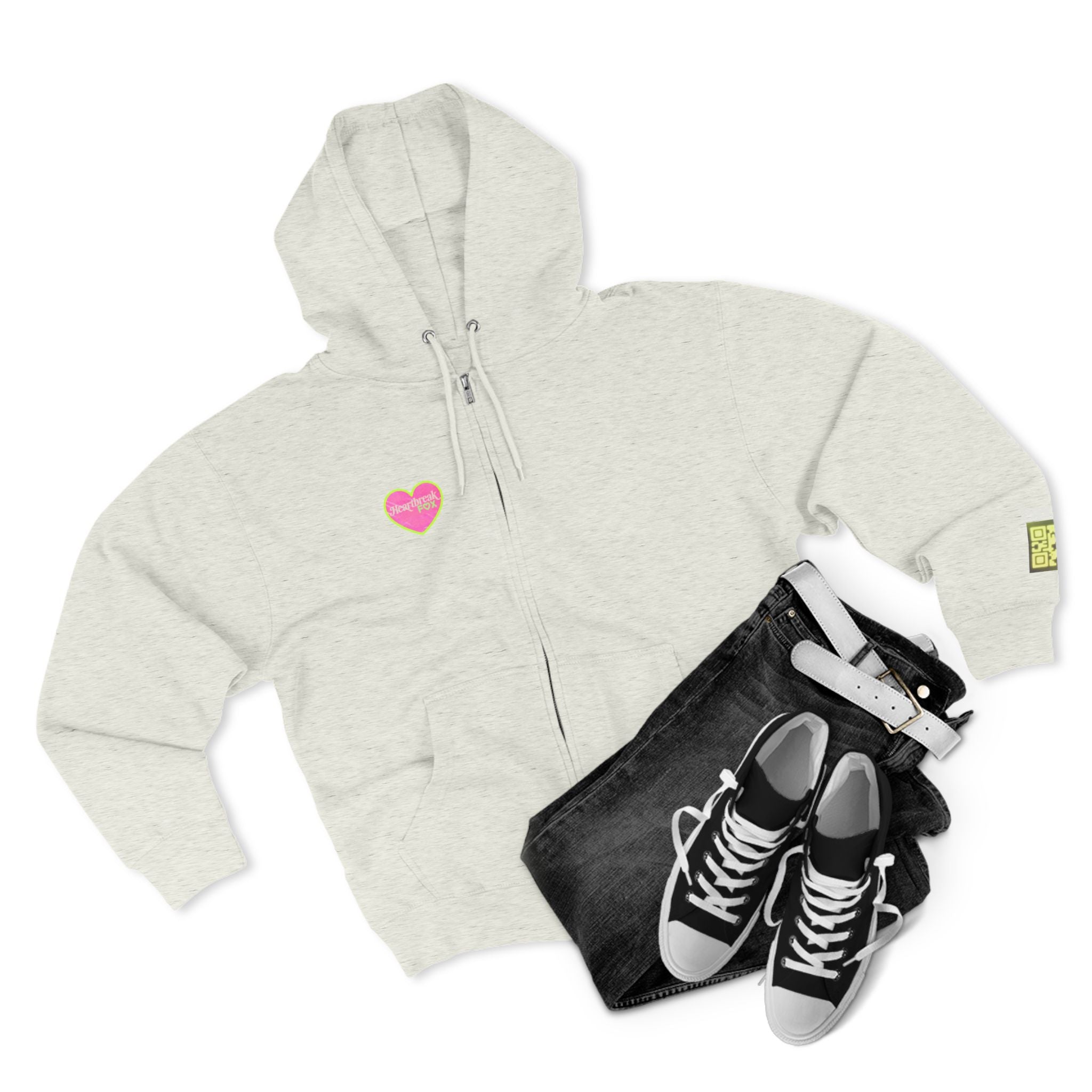 Open Your Wallet & Gimmie Your Money Zip Hoodie — Pink Heart Chest & Angel Wings Back Graphic