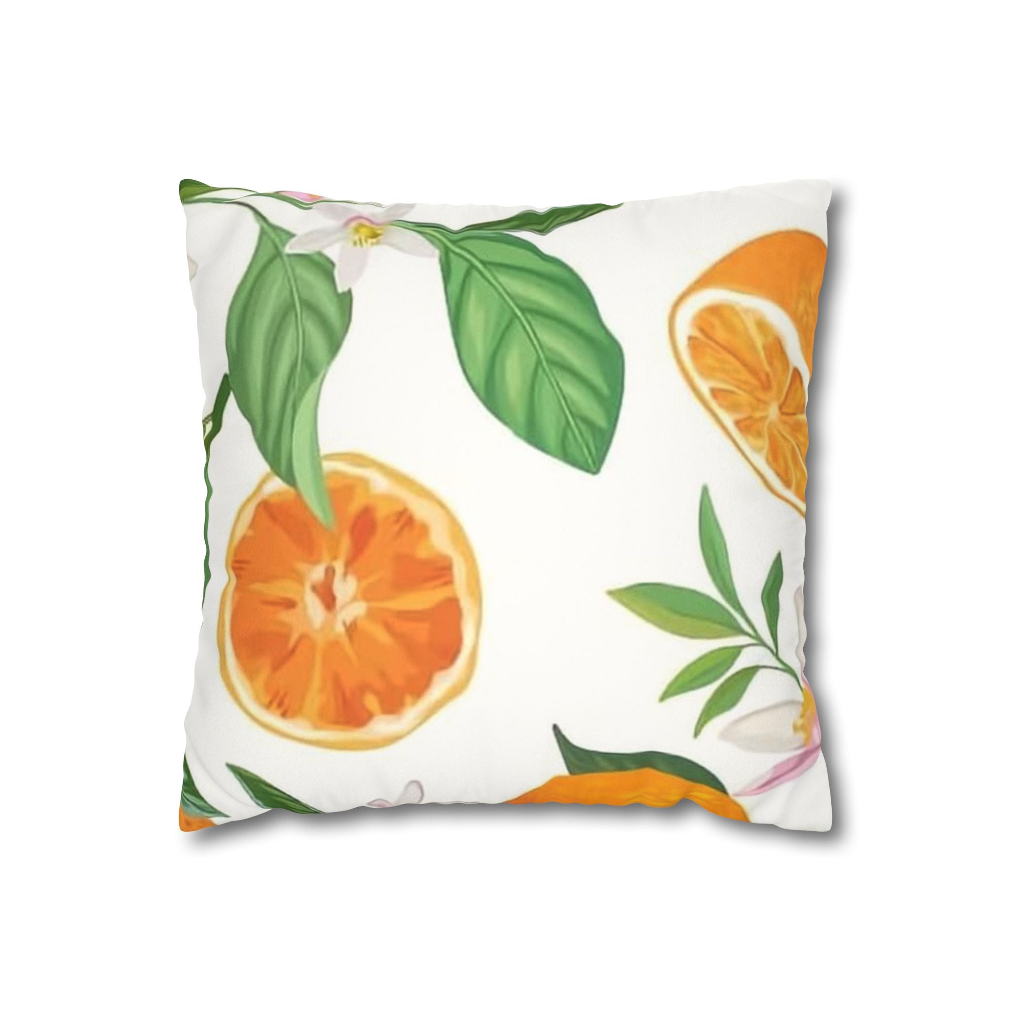 Citrus Blossom Faux Suede Pillowcase — Orange Slice Decorative Pillow