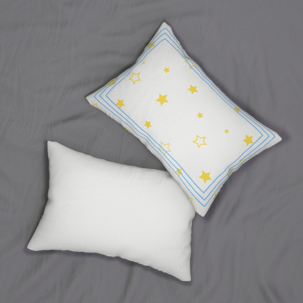 Starry Blue Border Lumbar Pillow — Yellow Stars Baby Nursery Accent