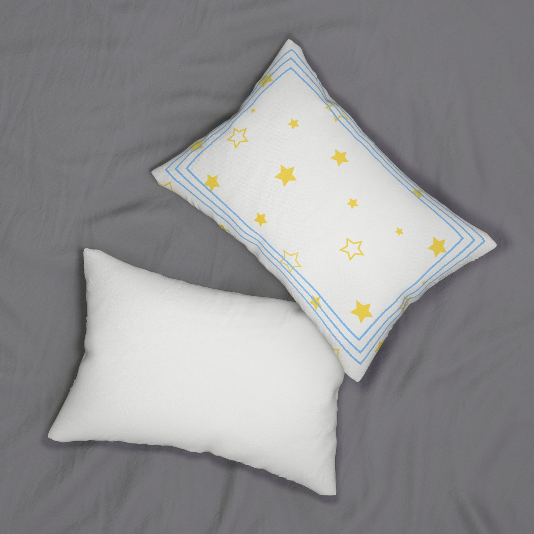 Starry Blue Border Lumbar Pillow — Yellow Stars Baby Nursery Accent