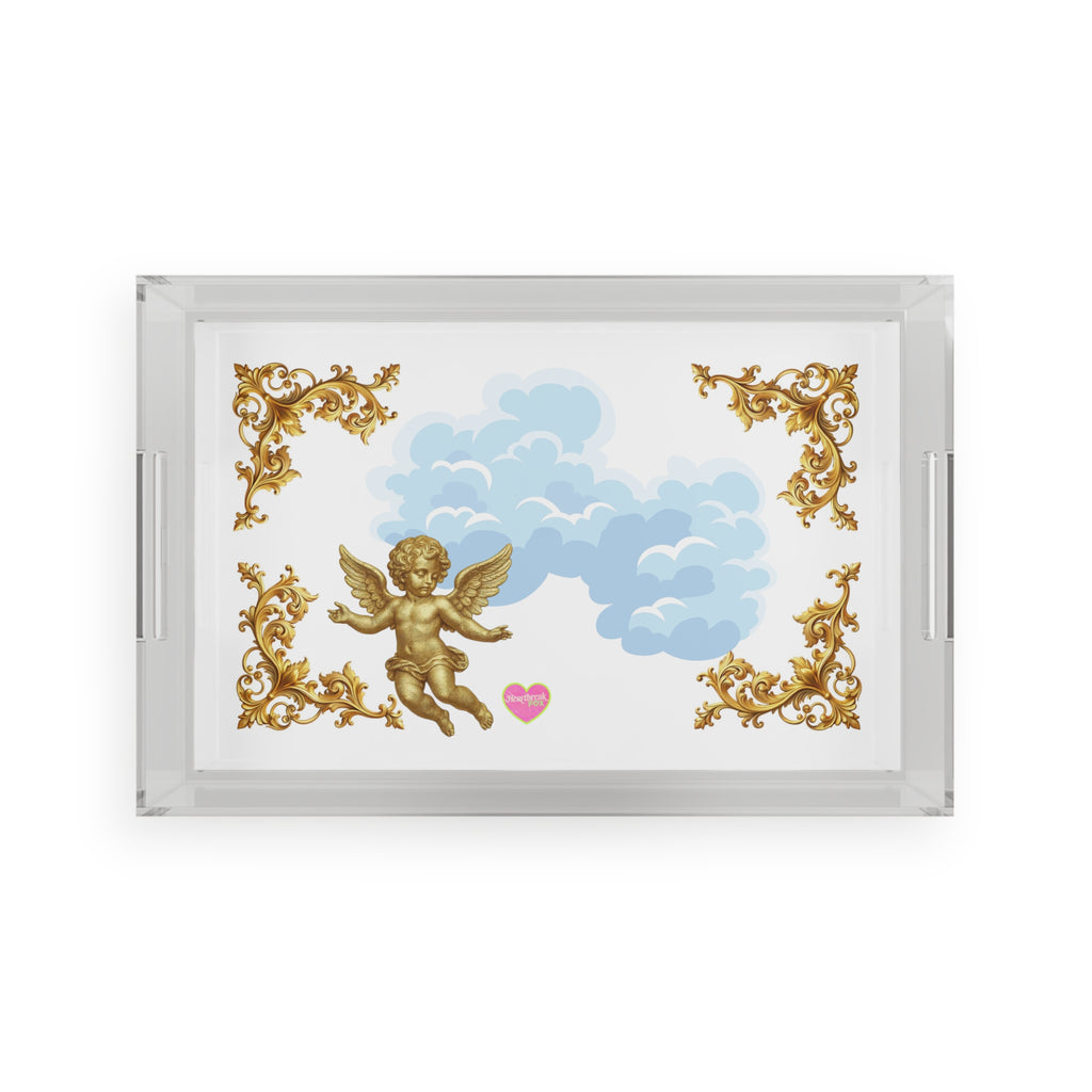 Cherub Cloud Acrylic Serving Tray — Baroque Gold Angel Decorative Tray