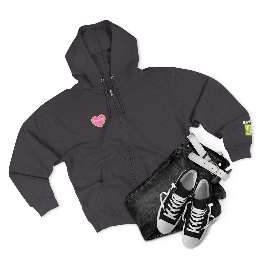 Open Your Wallet & Gimmie Your Money Zip Hoodie — Pink Heart Chest & Angel Wings Back Graphic