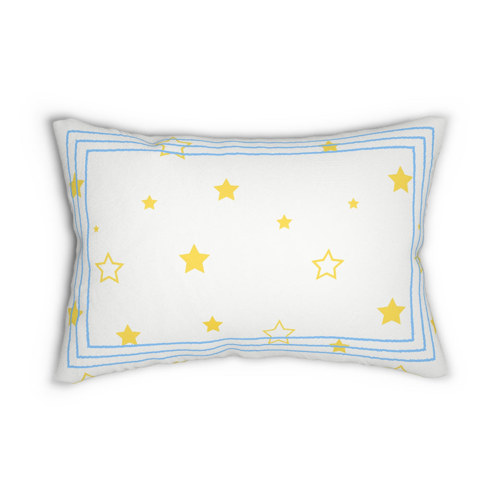 Starry Blue Border Lumbar Pillow — Yellow Stars Baby Nursery Accent
