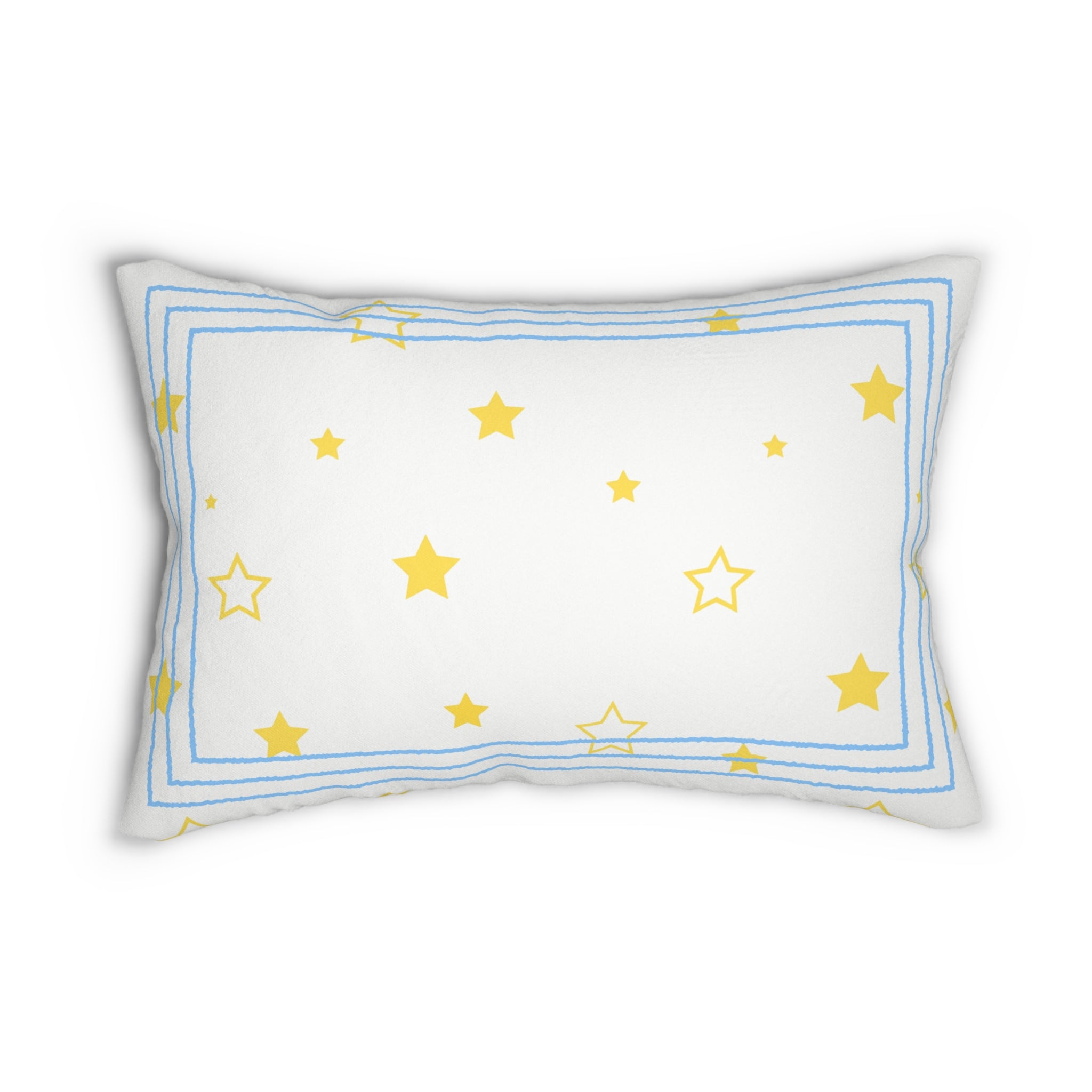 Starry Blue Border Lumbar Pillow — Yellow Stars Baby Nursery Accent