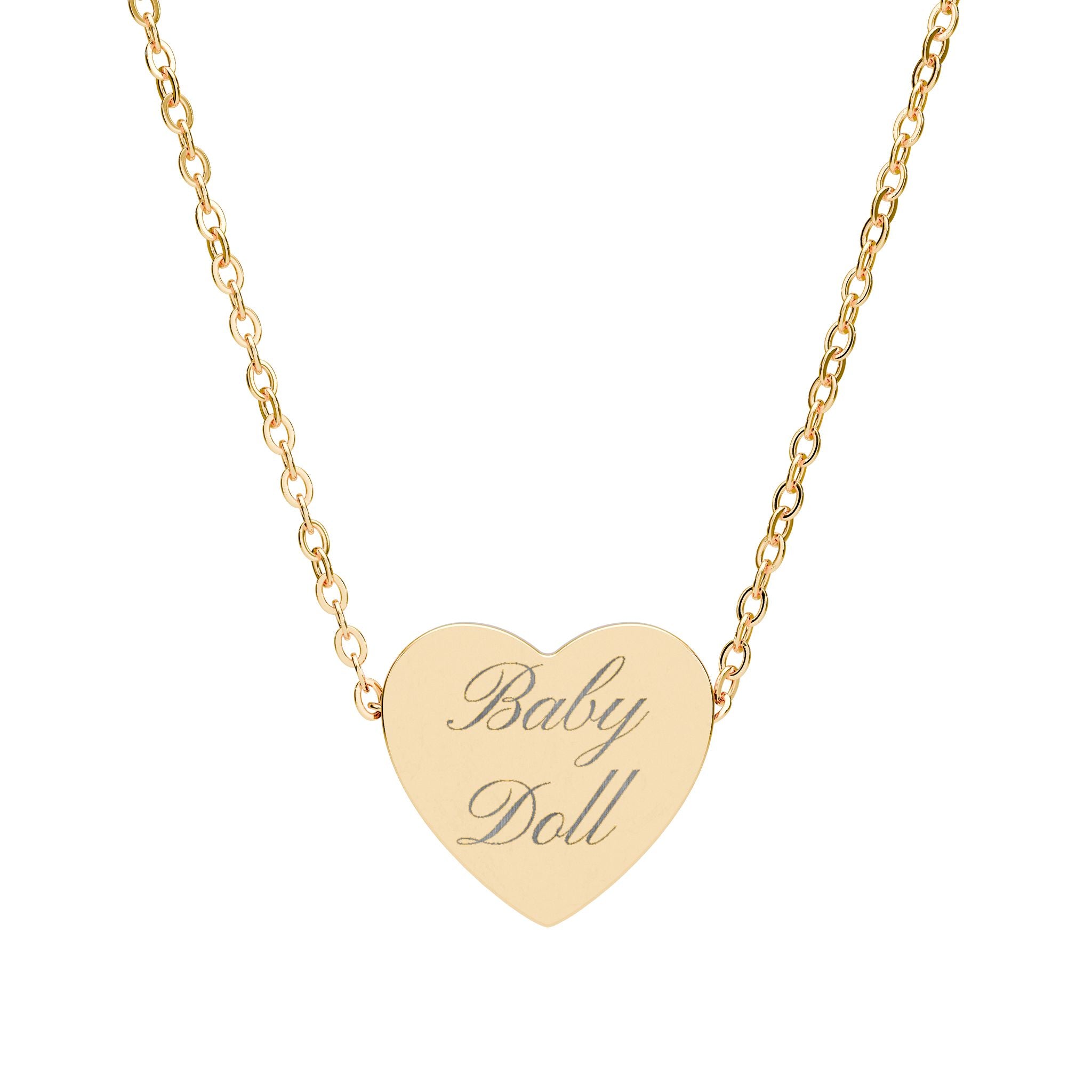 Engraved Heart Necklace — "Baby Doll" Script Pendant