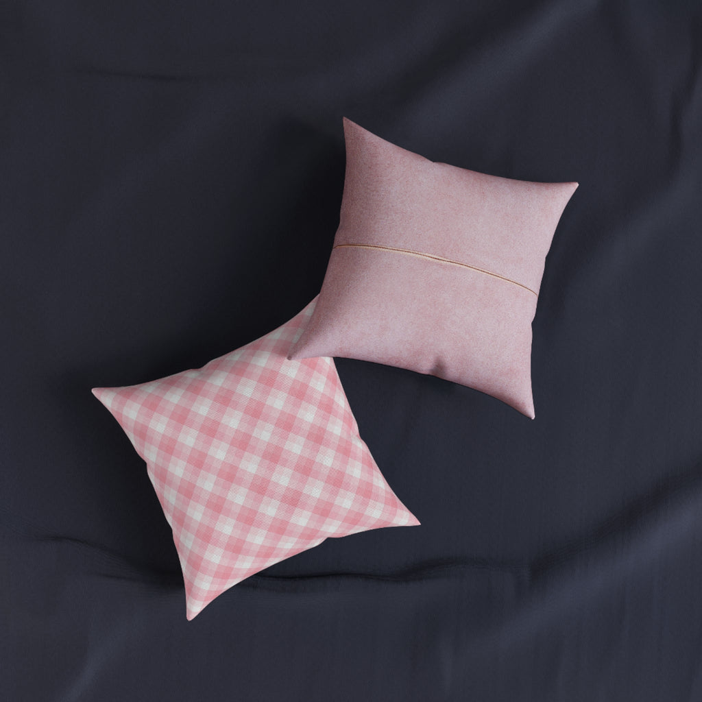 Pink Gingham Square Pillow — Soft Blush Decorative Throw Pillow