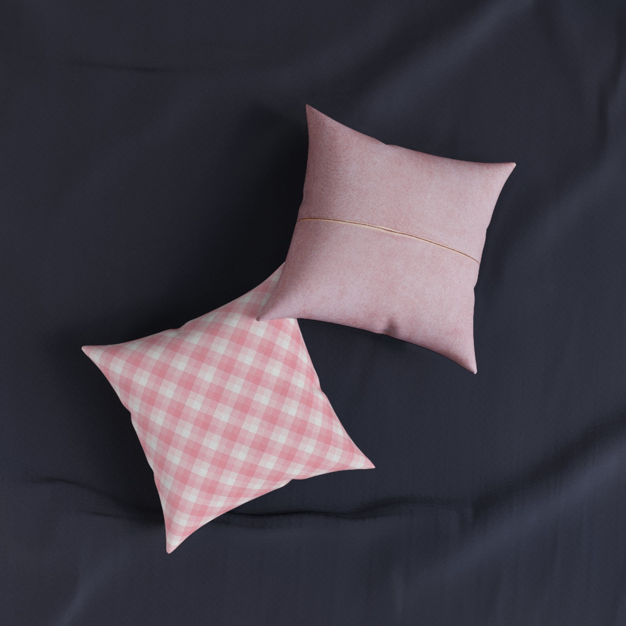 Pink Gingham Square Pillow — Soft Blush Decorative Throw Pillow