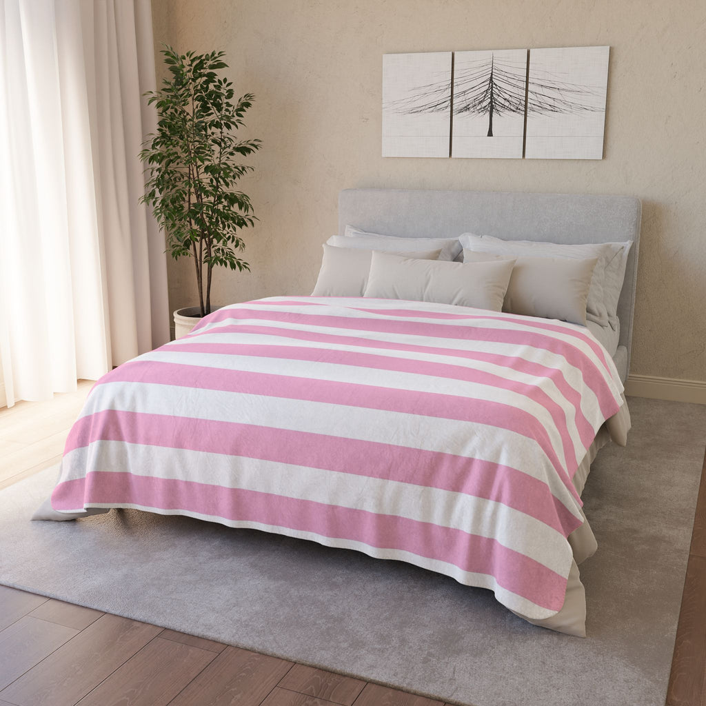 Pink Stripe Fleece Sherpa Blanket