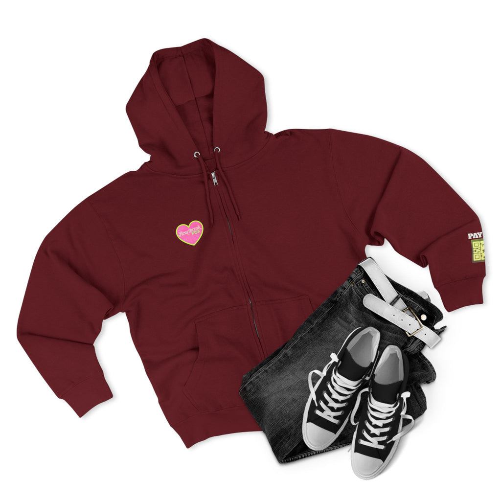 Open Your Wallet & Gimmie Your Money Zip Hoodie — Pink Heart Chest & Angel Wings Back Graphic