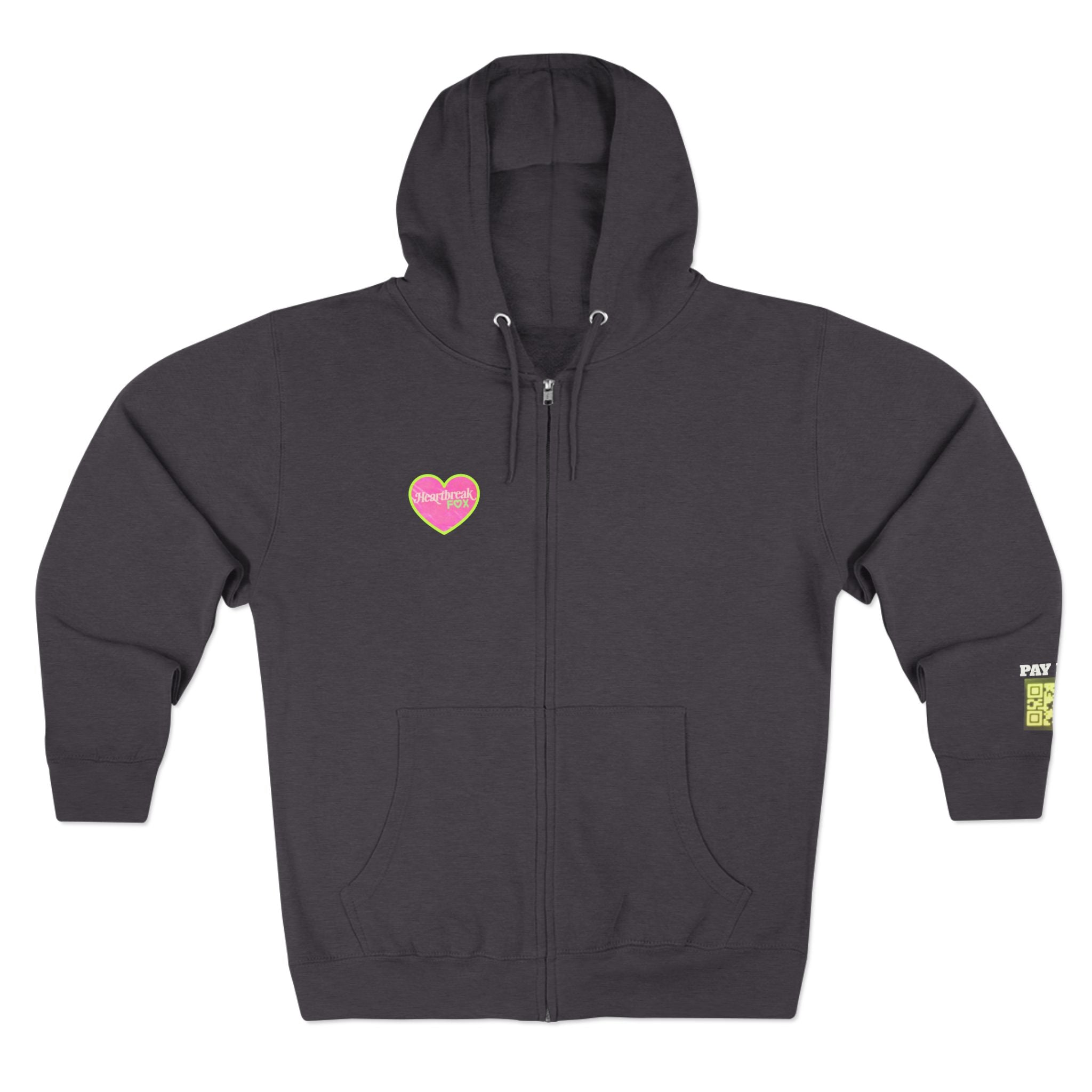 Open Your Wallet & Gimmie Your Money Zip Hoodie — Pink Heart Chest & Angel Wings Back Graphic