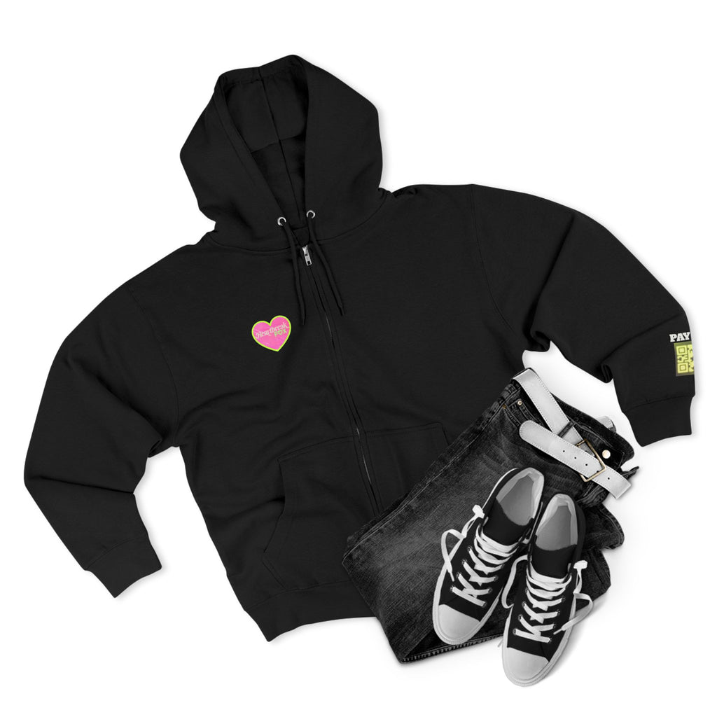 Open Your Wallet & Gimmie Your Money Zip Hoodie — Pink Heart Chest & Angel Wings Back Graphic