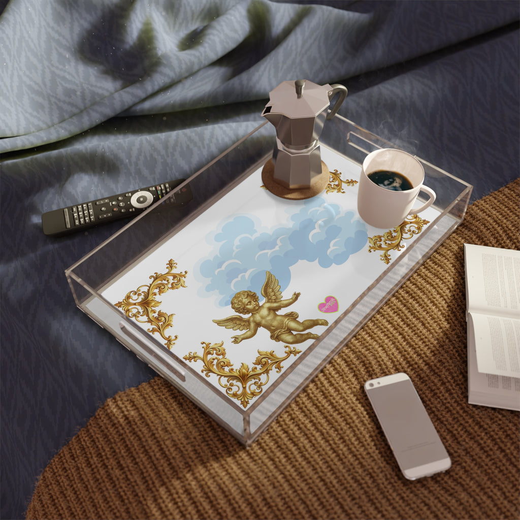Cherub Cloud Acrylic Serving Tray — Baroque Gold Angel Decorative Tray