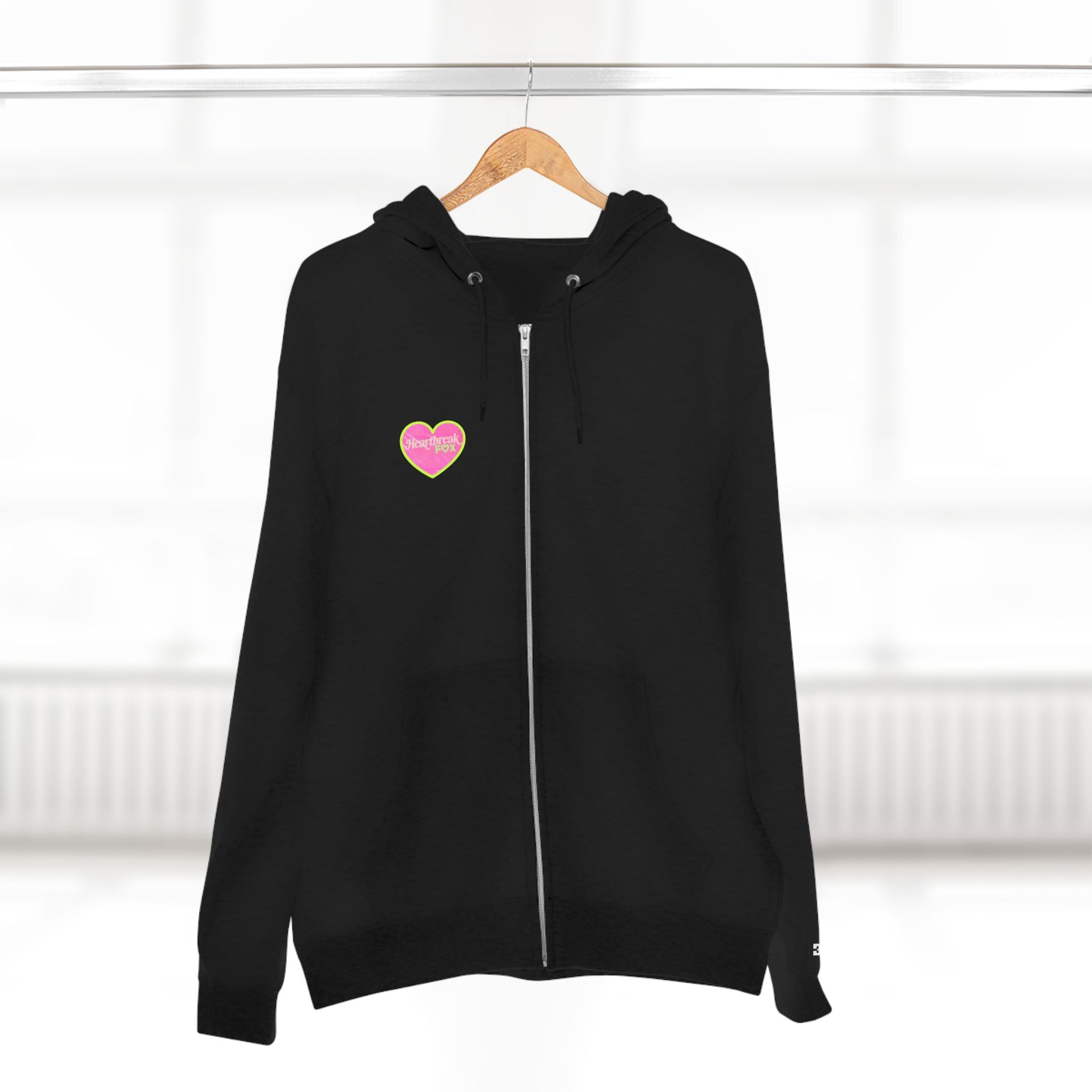 Open Your Wallet & Gimmie Your Money Zip Hoodie — Pink Heart Chest & Angel Wings Back Graphic