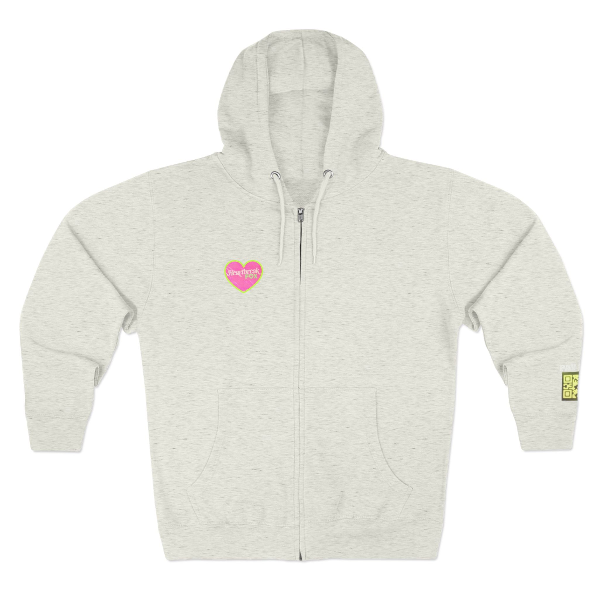 Open Your Wallet & Gimmie Your Money Zip Hoodie — Pink Heart Chest & Angel Wings Back Graphic
