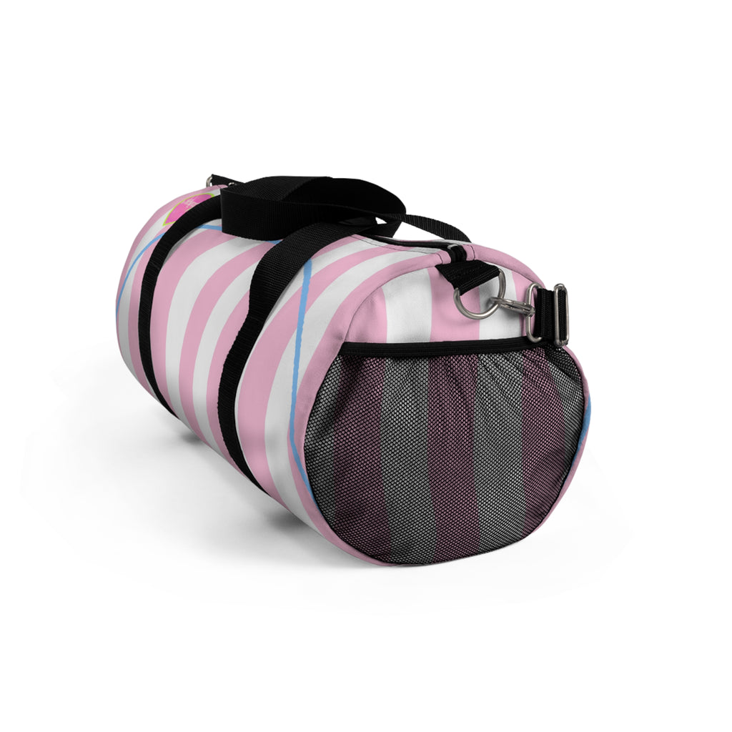 Pastel Pink Striped Duffel Bag — Heart Accent Travel Gym Bag