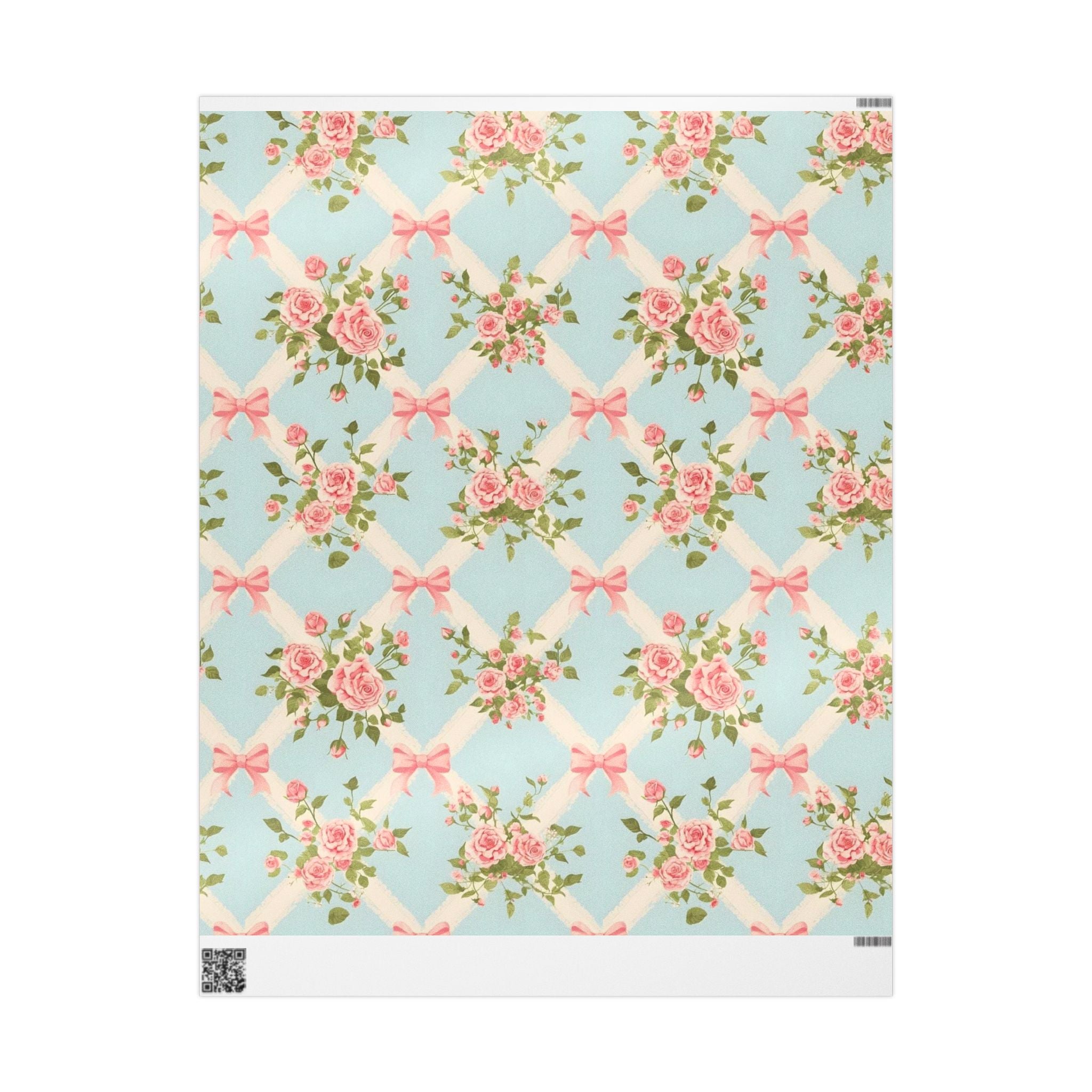 Vintage Rose Bow Wrapping Paper — Pastel Floral Gift Wrap