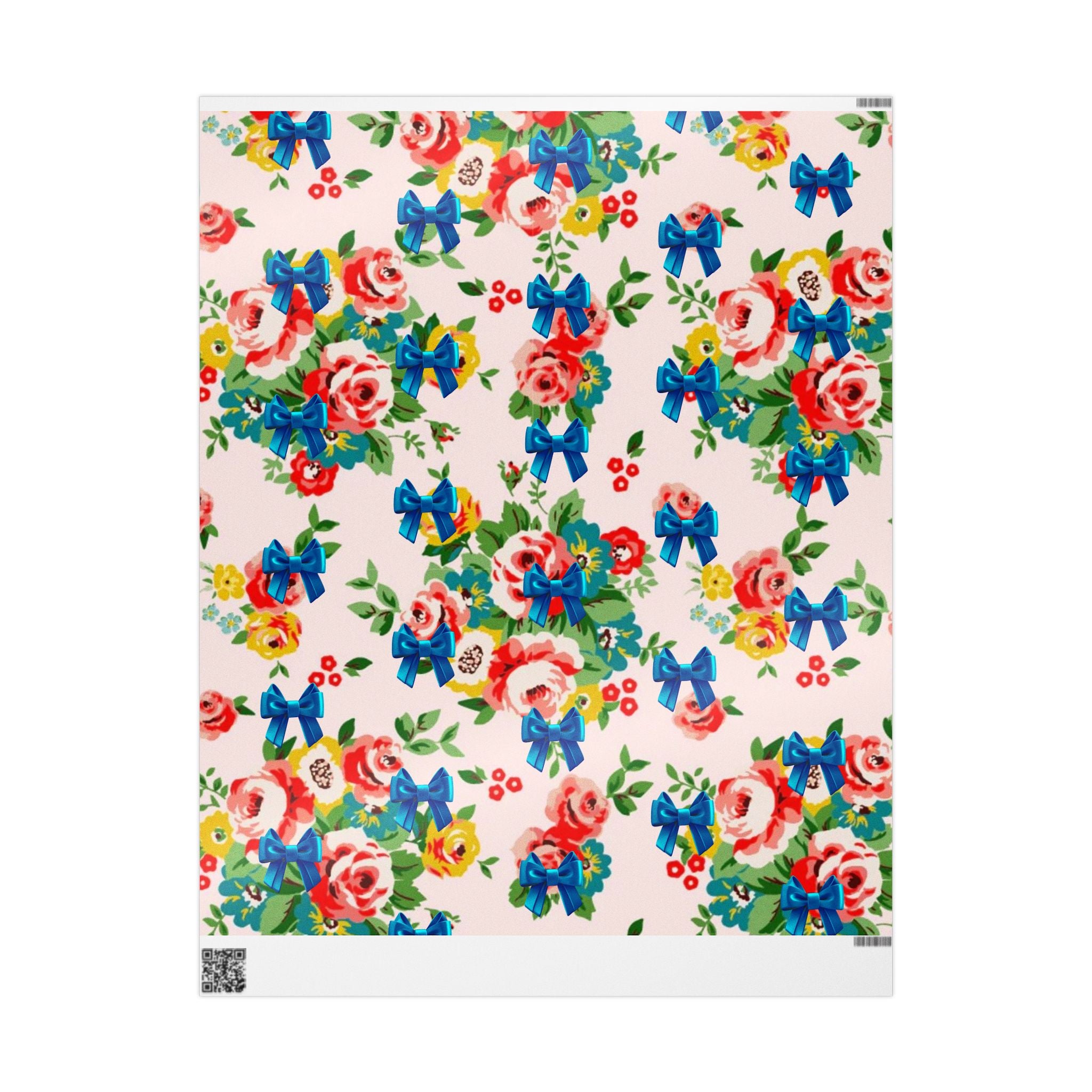 Floral Rose & Blue Bow Gift Wrap — Vintage Bouquet Wrapping Paper
