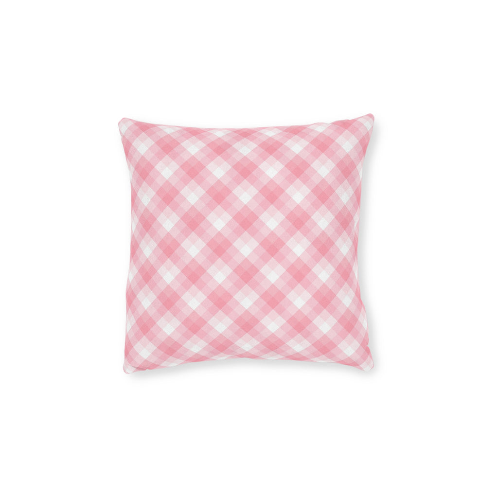 Pink Gingham Square Pillow — Soft Blush Decorative Throw Pillow