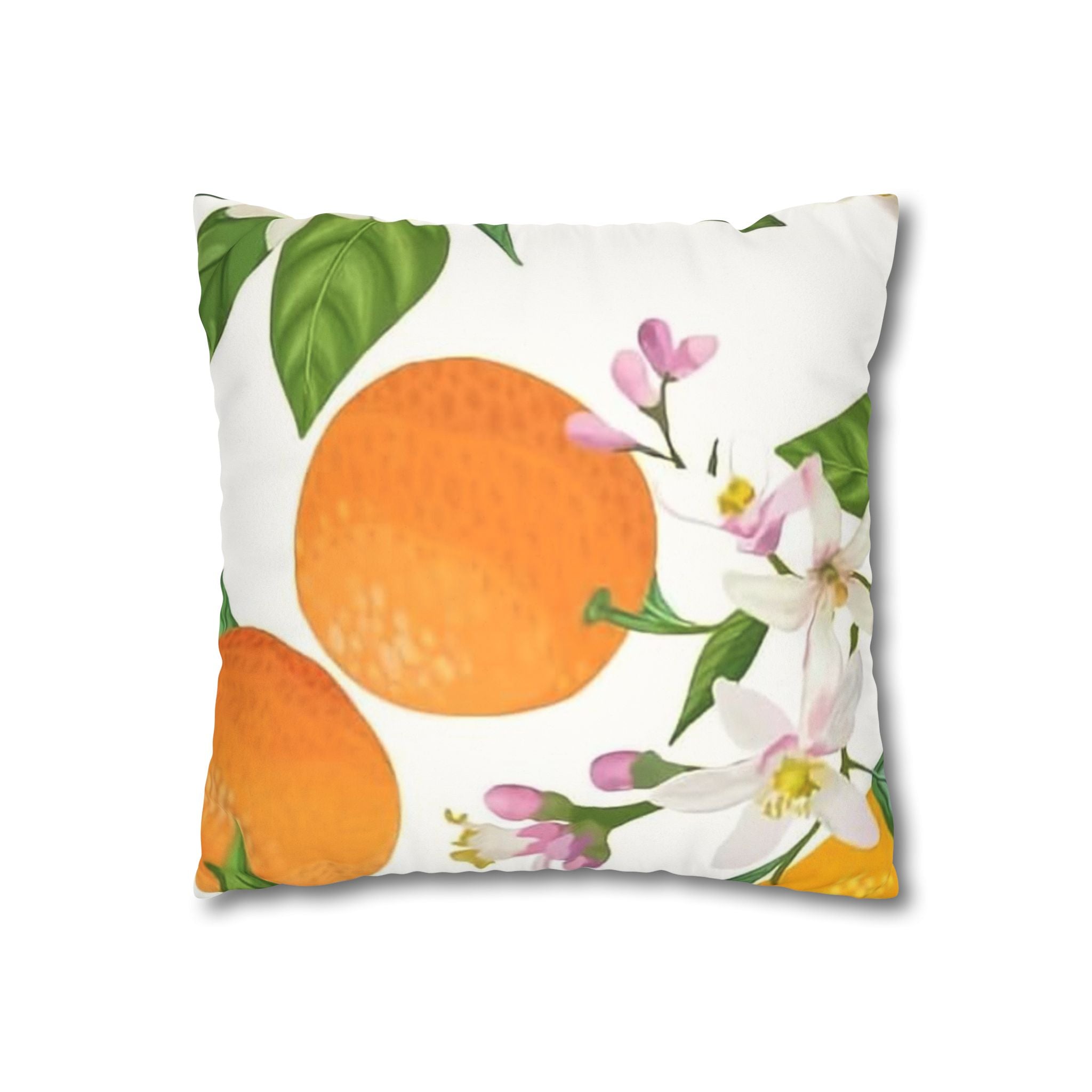 Citrus Blossom Faux Suede Pillowcase — Orange Slice Decorative Pillow