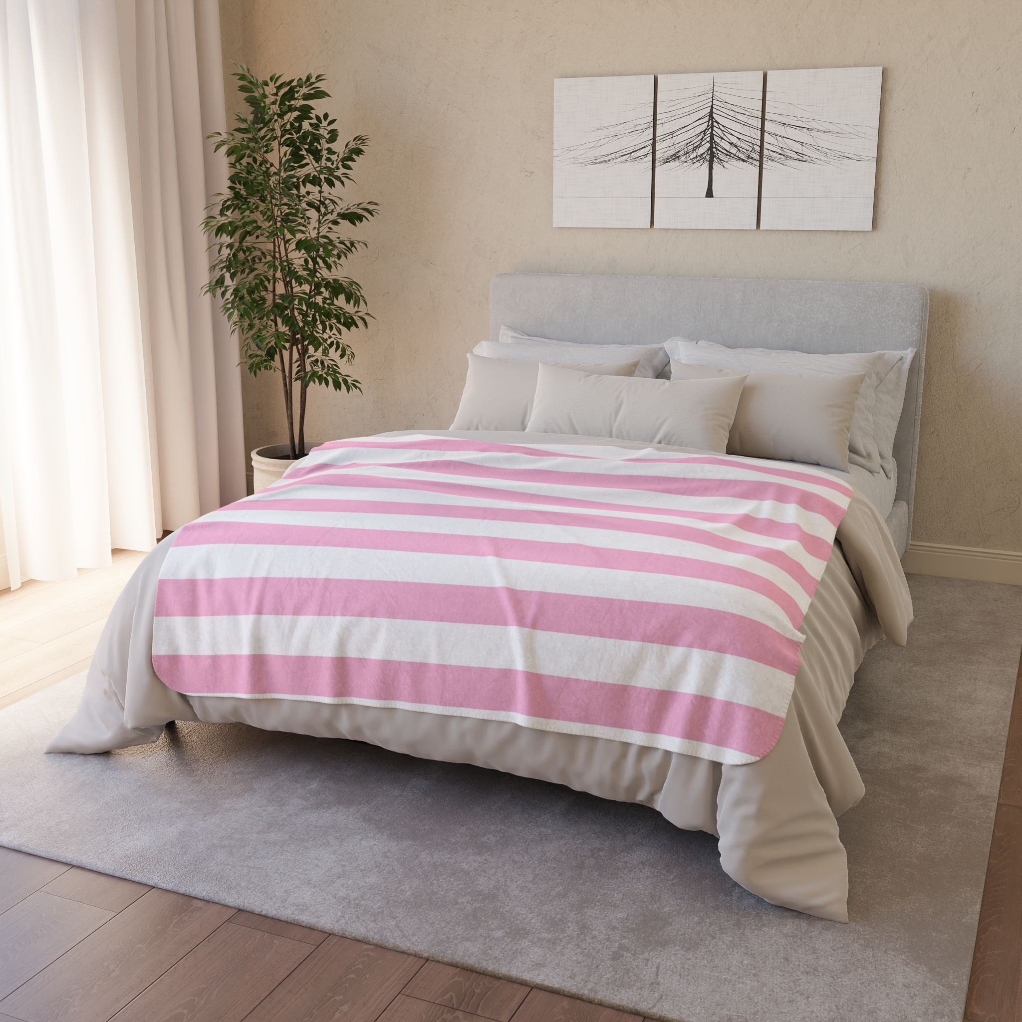 Pink Stripe Fleece Sherpa Blanket