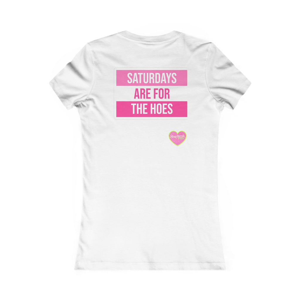 Women's Tee — 'Saturdays Are For The Hoes' Pink Heart Graphic
