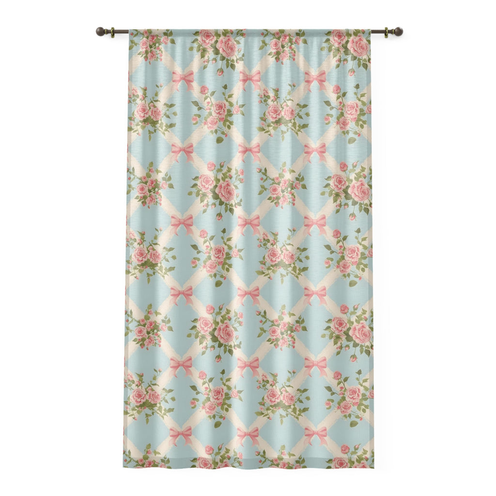 Fresh Start Floral Rose Bow Window Curtain-Long