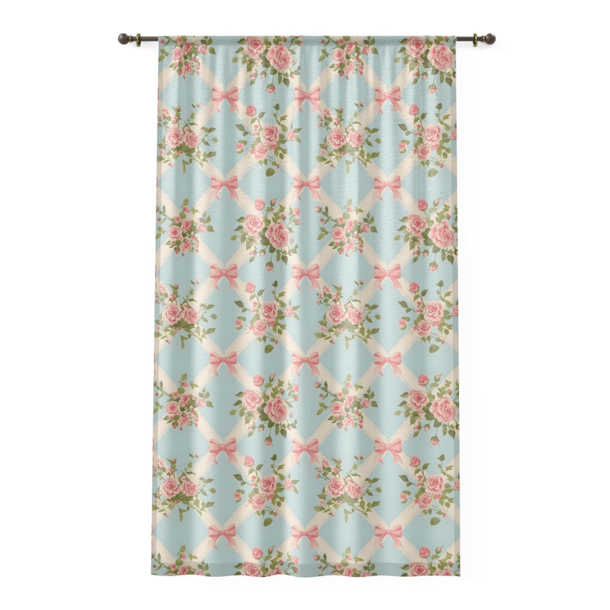 Fresh Start Floral Rose Bow Window Curtain-Long