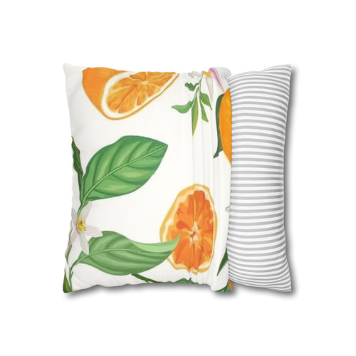 Citrus Blossom Faux Suede Pillowcase — Orange Slice Decorative Pillow