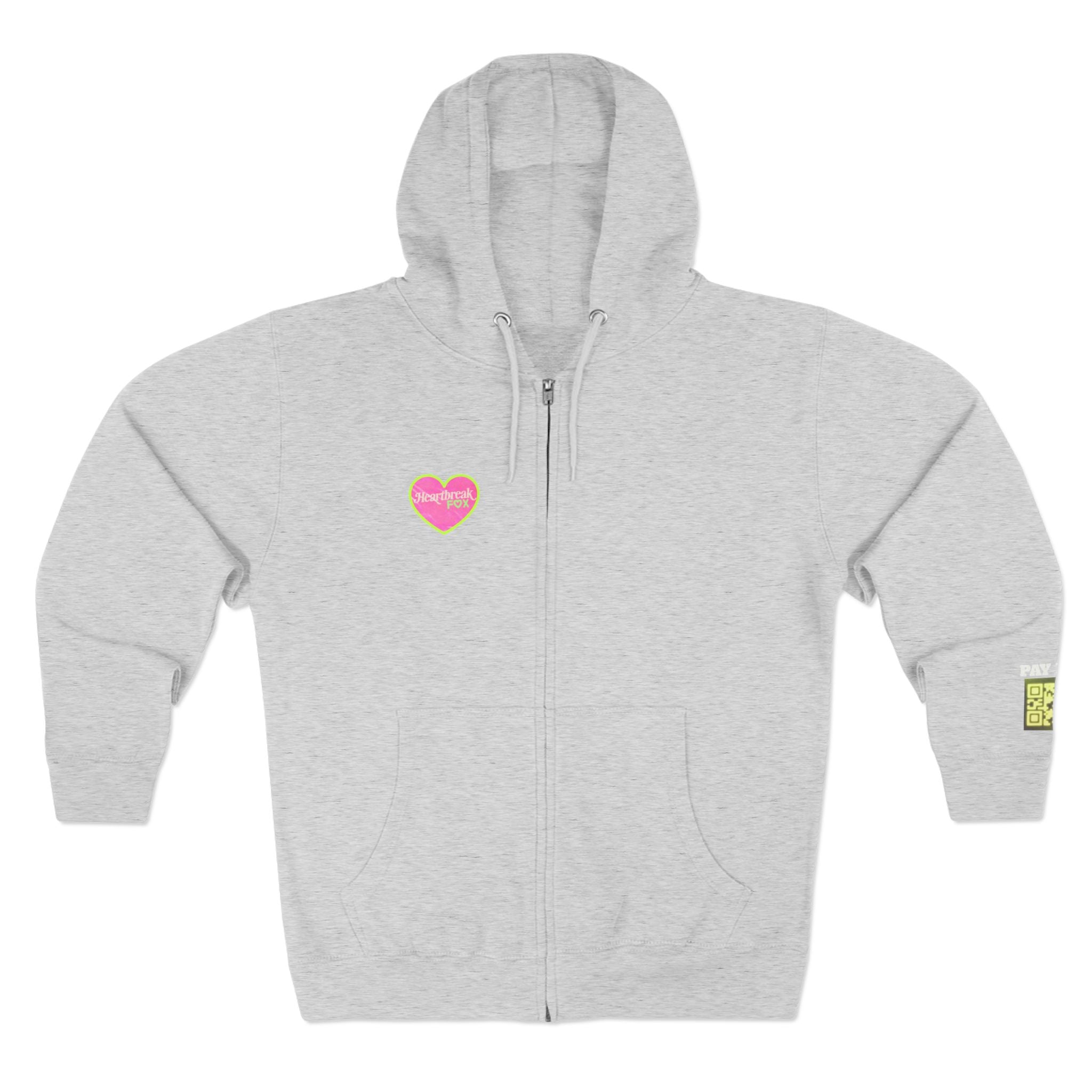 Open Your Wallet & Gimmie Your Money Zip Hoodie — Pink Heart Chest & Angel Wings Back Graphic