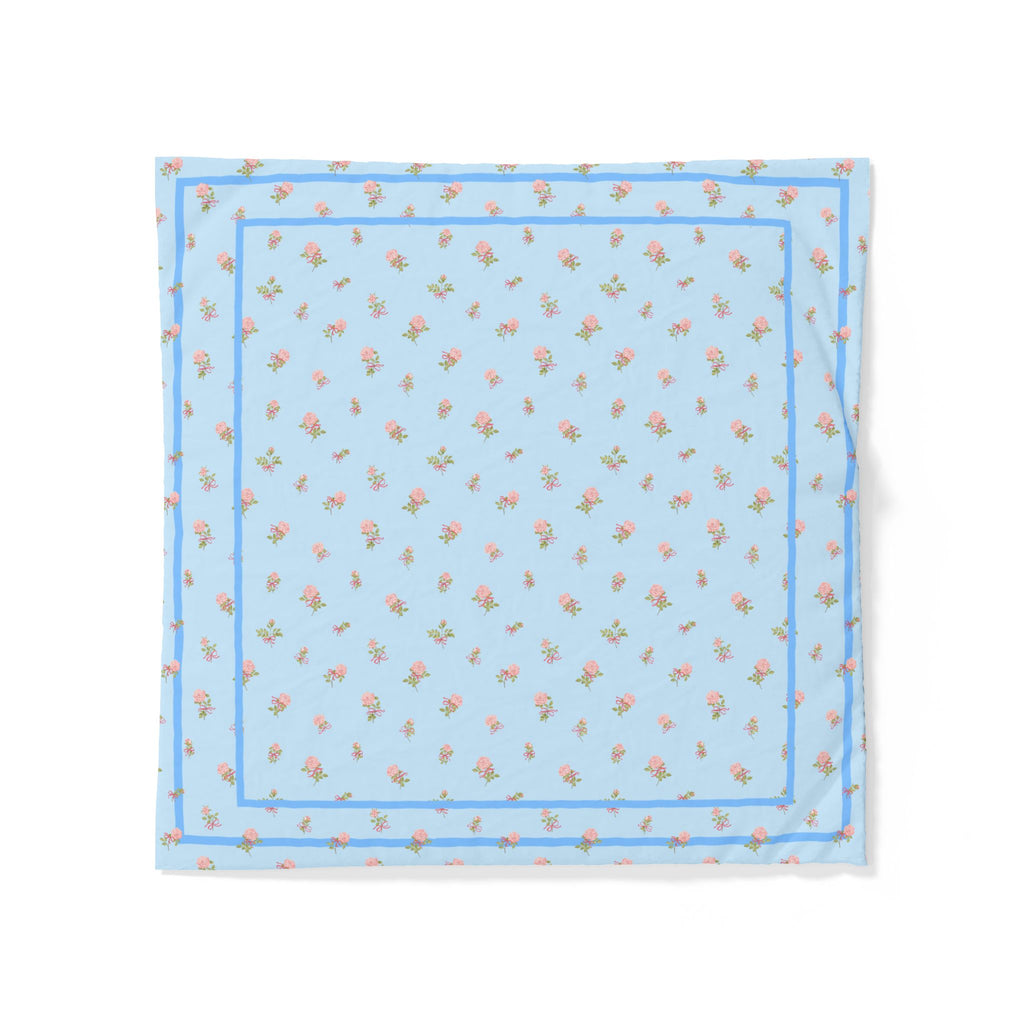 Blue Floral Cotton Duvet Cover – Pastel Rose Pattern, Lightweight Bedroom Bedding