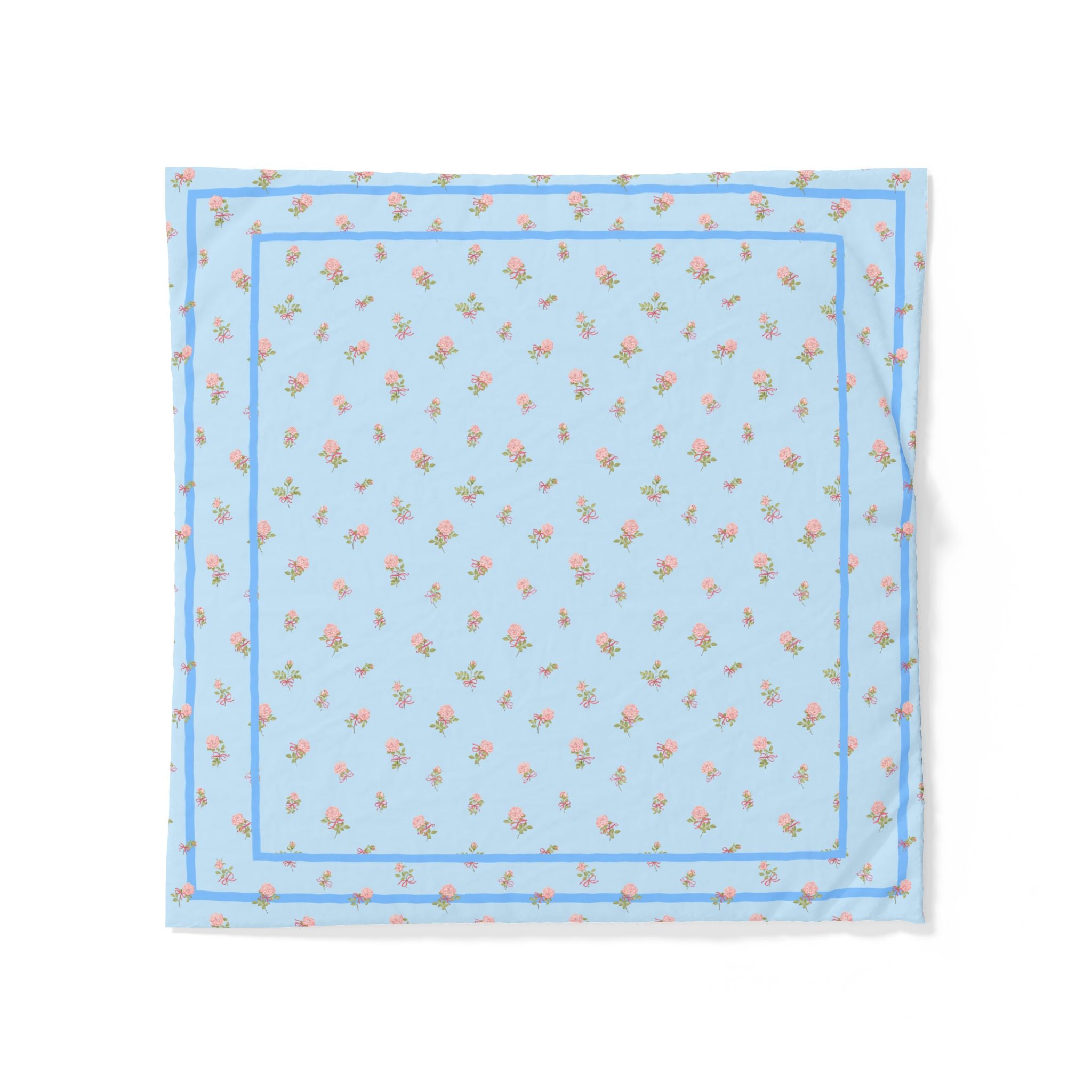 Blue Floral Cotton Duvet Cover – Pastel Rose Pattern, Lightweight Bedroom Bedding