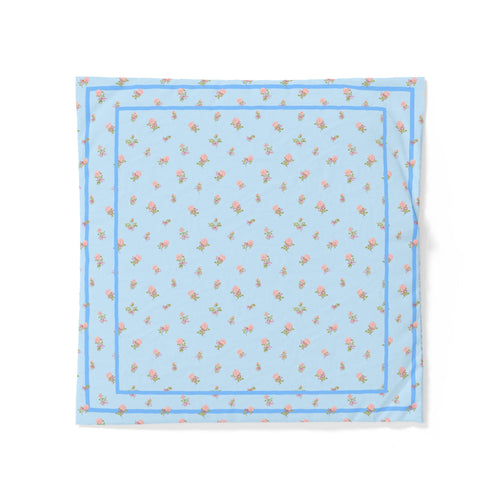 Blue Floral Cotton Duvet Cover – Pastel Rose Pattern, Lightweight Bedroom Bedding