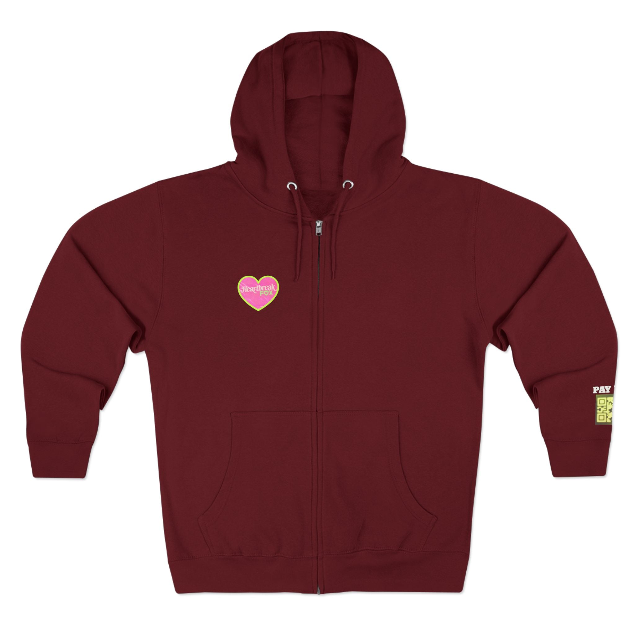 Open Your Wallet & Gimmie Your Money Zip Hoodie — Pink Heart Chest & Angel Wings Back Graphic