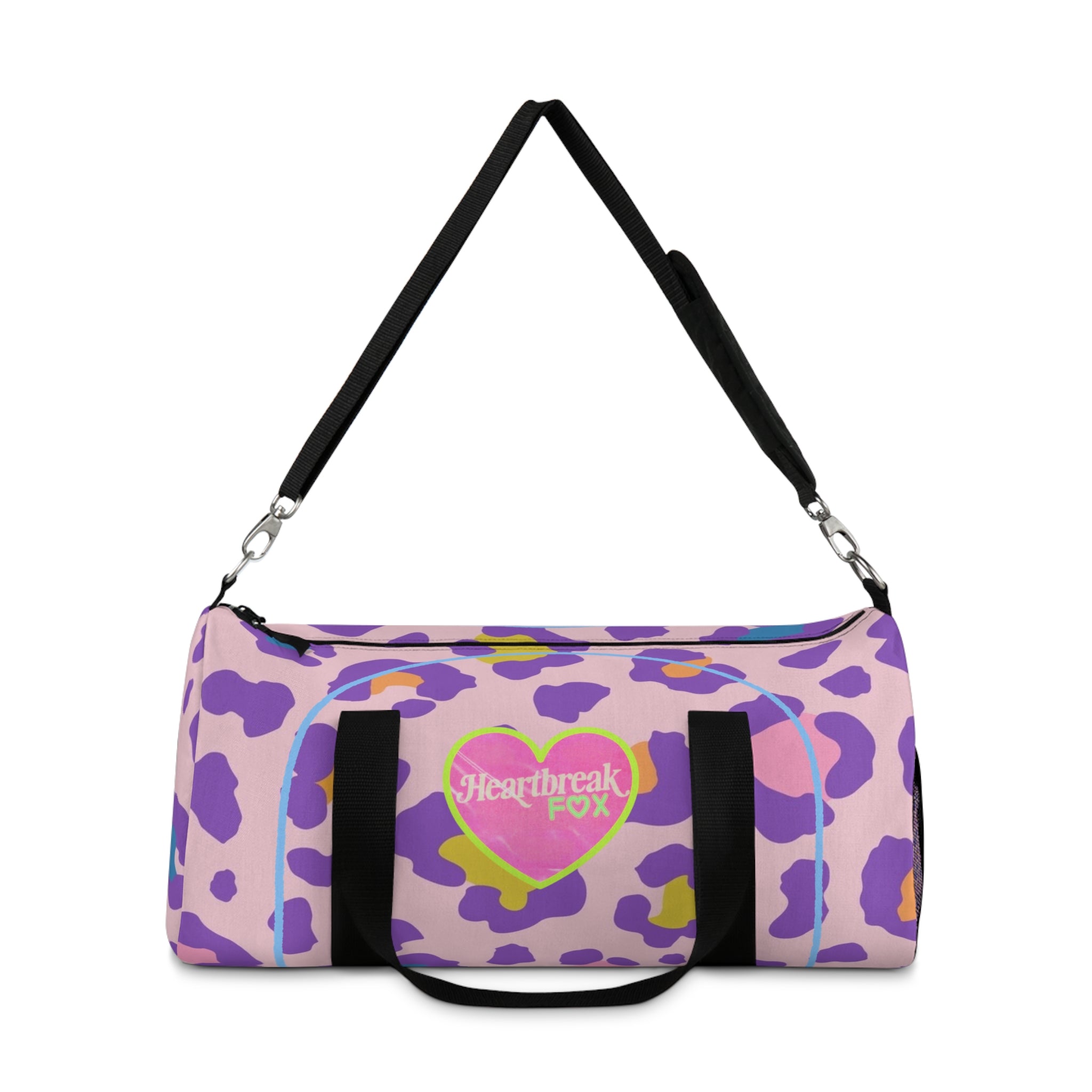 Pink Leopard Heart Duffel Bag — “Heartbreak Fox” Gym & Travel Bag