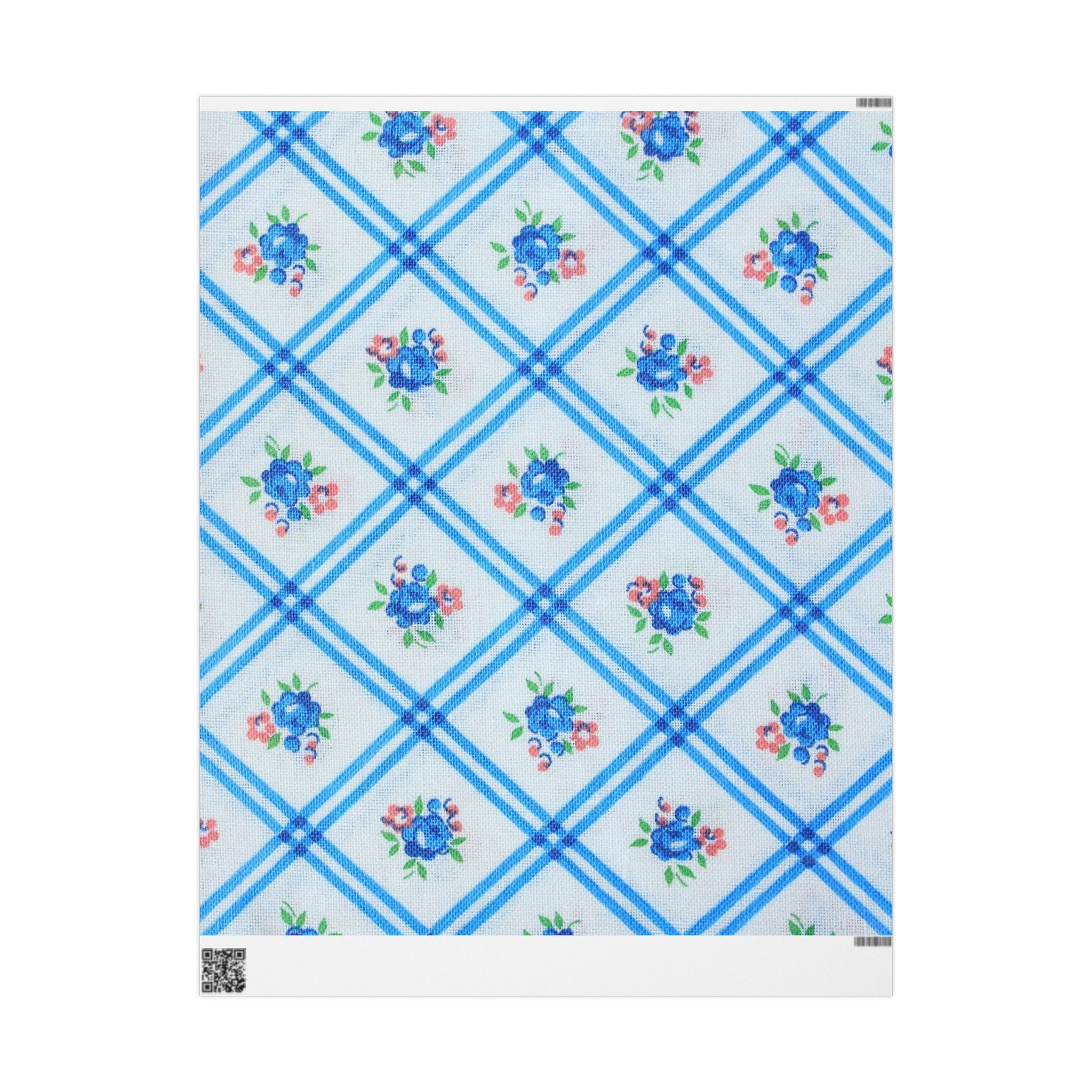 Floral Blue Plaid Wrapping Paper – Vintage Rose Gift Wrap Roll