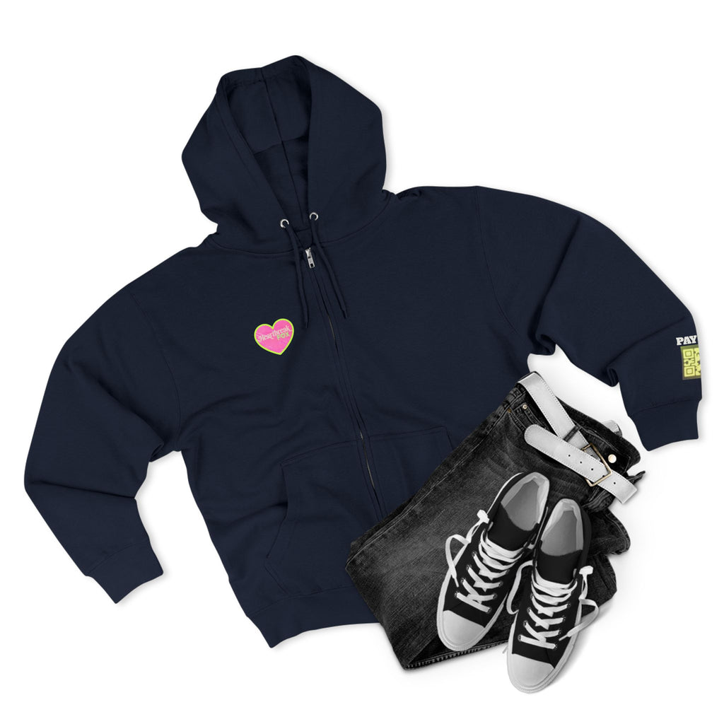 Open Your Wallet & Gimmie Your Money Zip Hoodie — Pink Heart Chest & Angel Wings Back Graphic