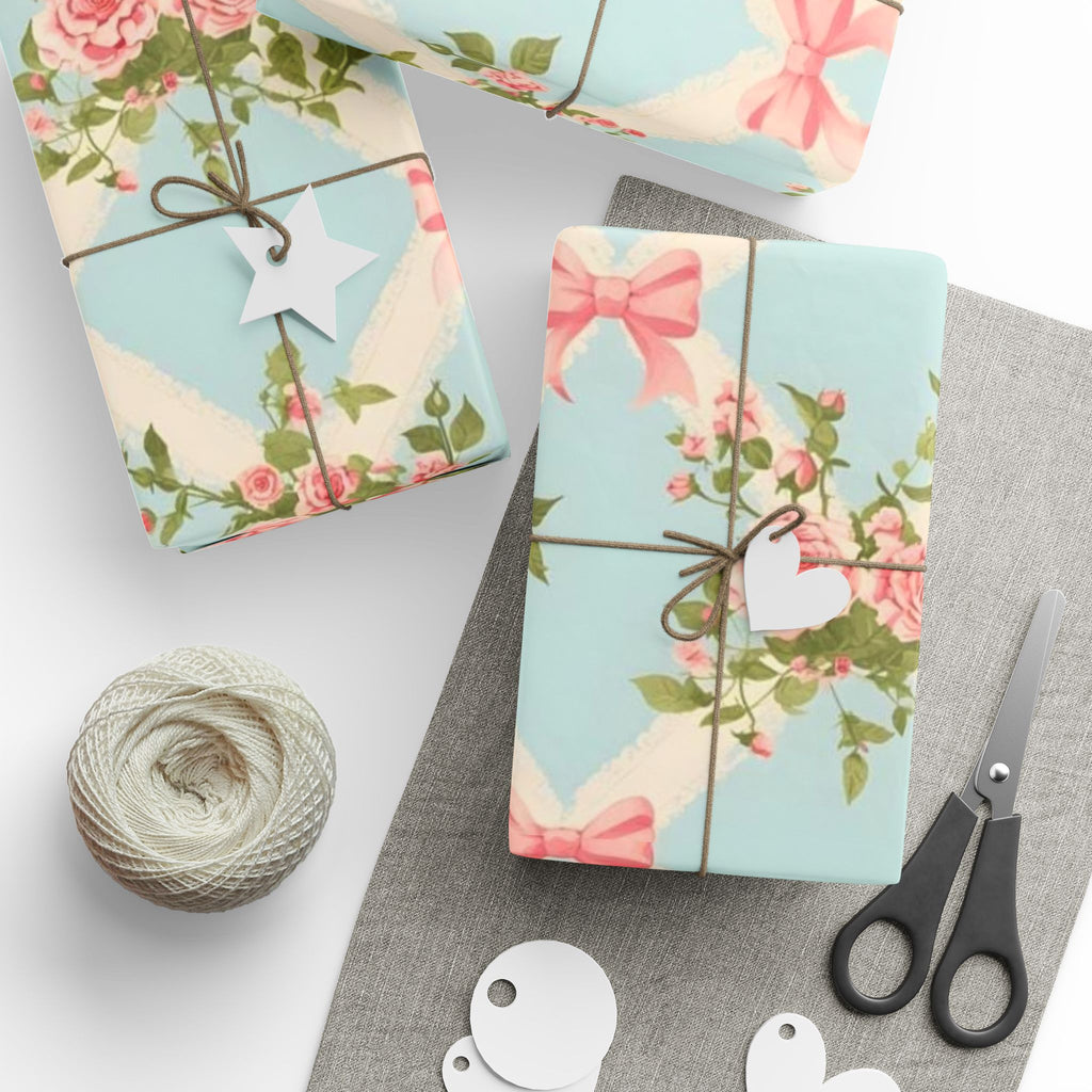 Vintage Rose Bow Wrapping Paper — Pastel Floral Gift Wrap
