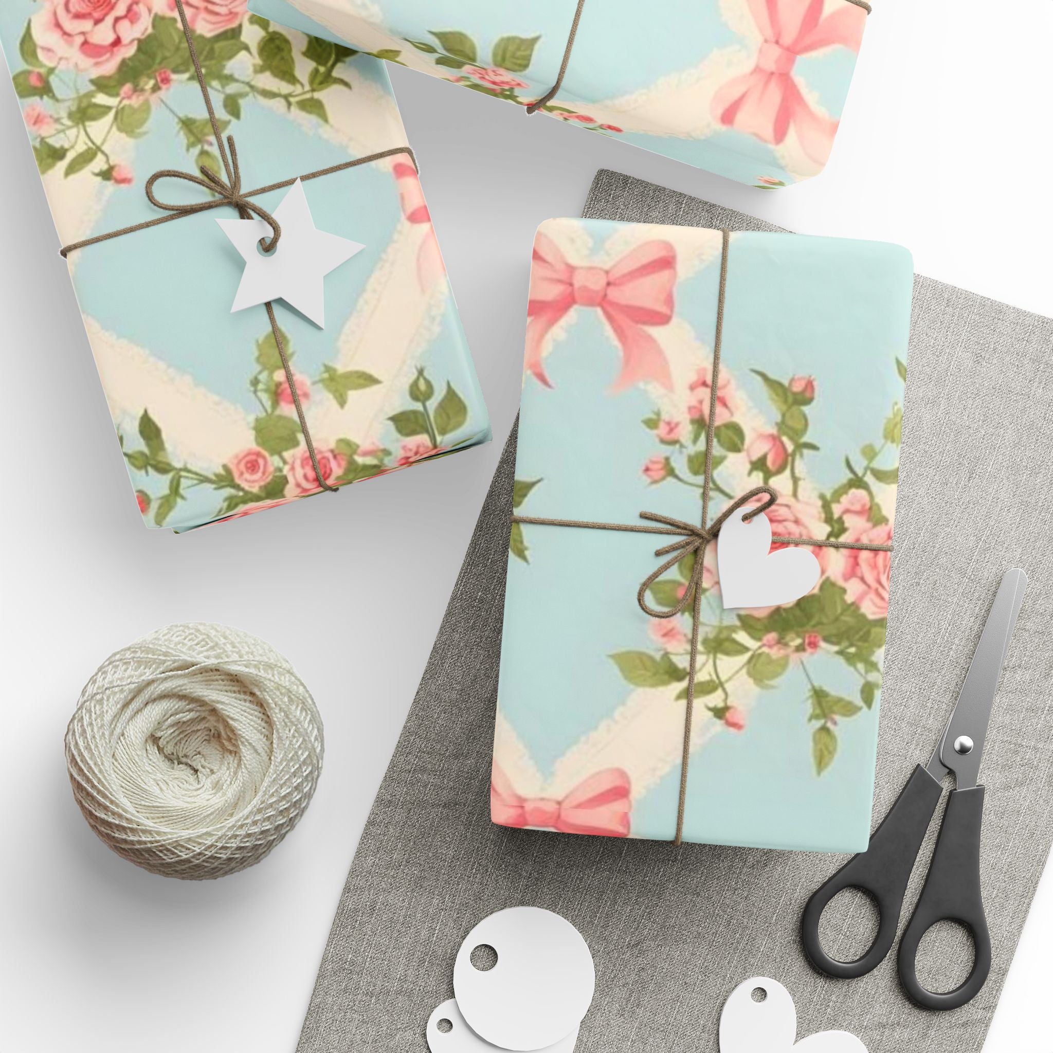 Vintage Rose Bow Wrapping Paper — Pastel Floral Gift Wrap