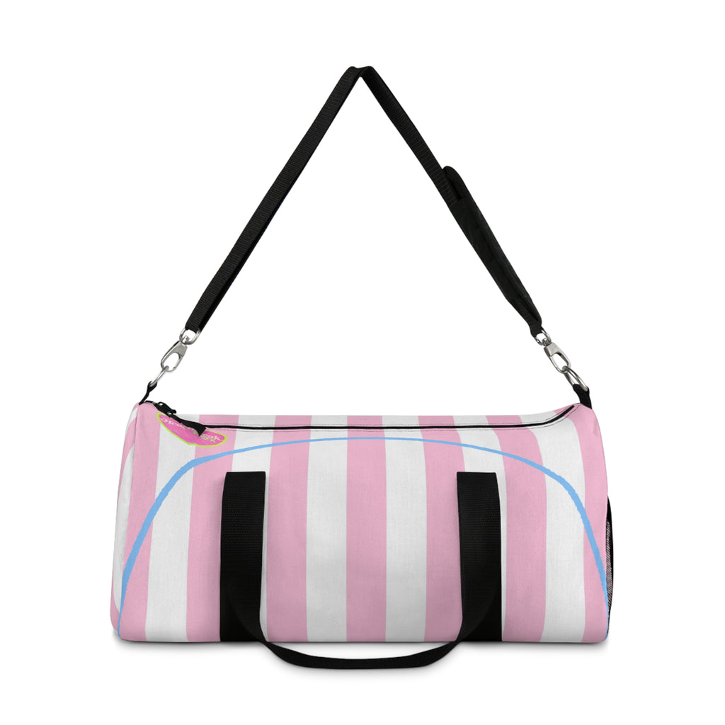 Pastel Pink Striped Duffel Bag — Heart Accent Travel Gym Bag