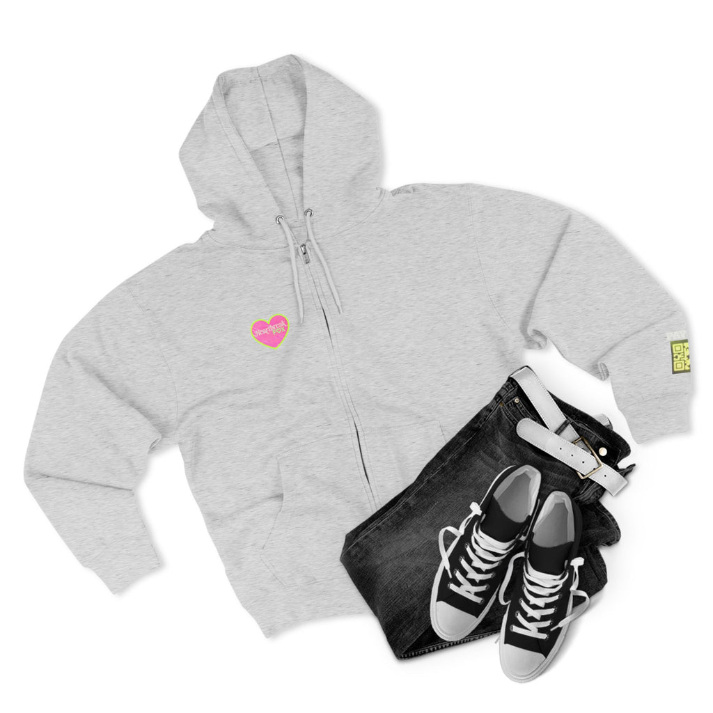Open Your Wallet & Gimmie Your Money Zip Hoodie — Pink Heart Chest & Angel Wings Back Graphic