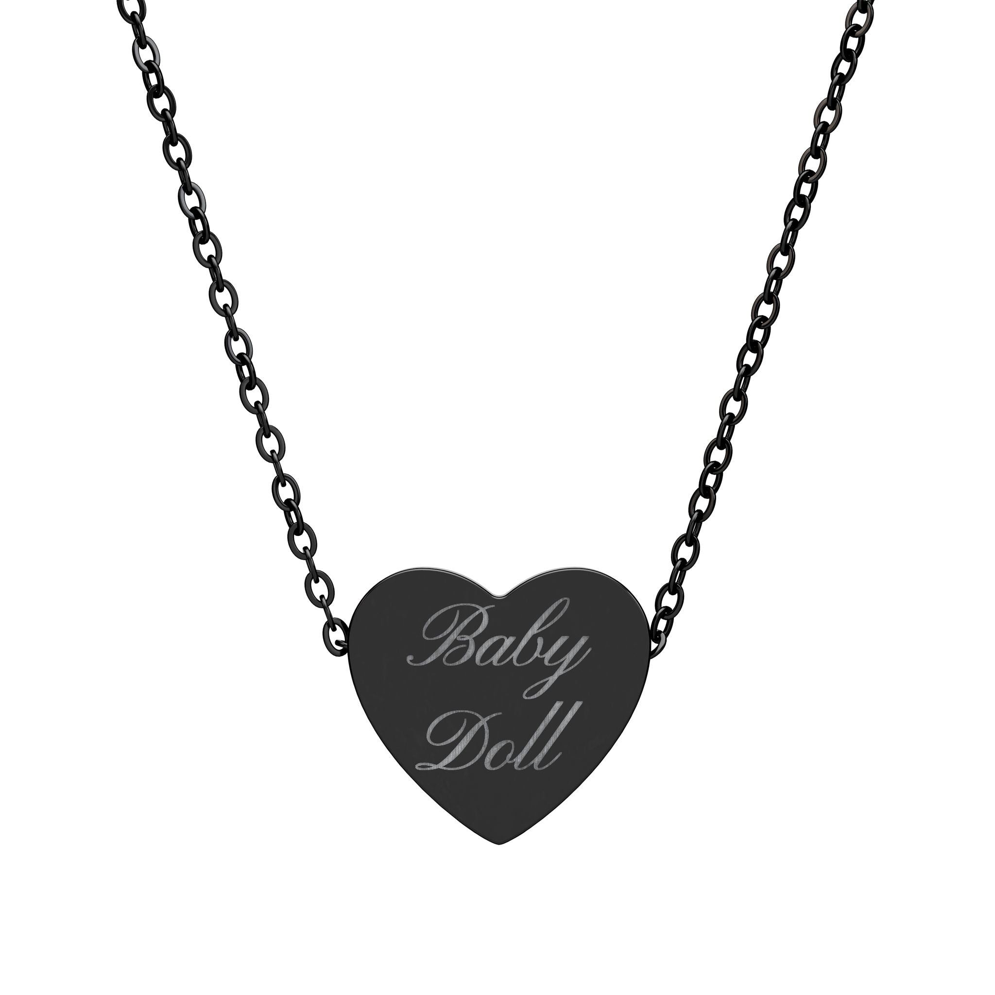 Engraved Heart Necklace — "Baby Doll" Script Pendant