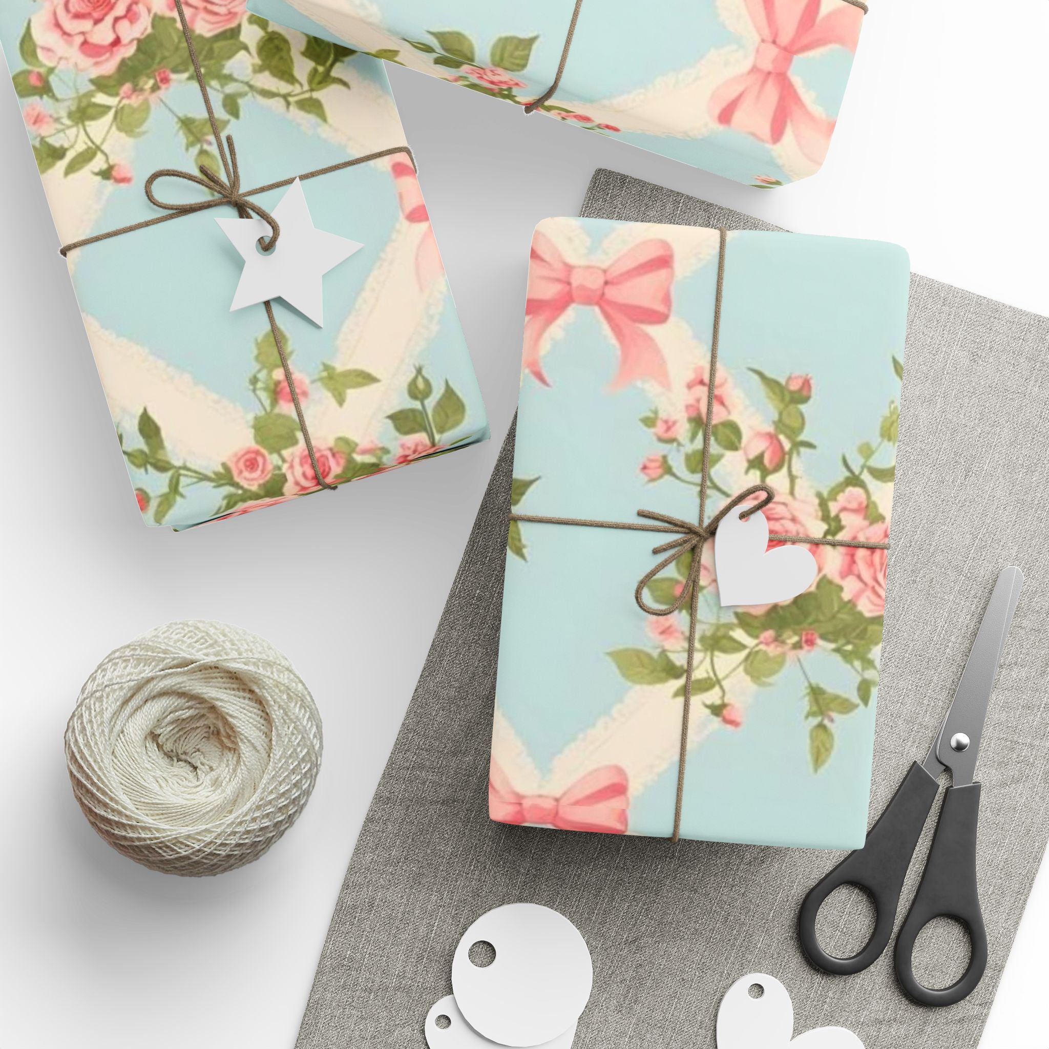 Vintage Rose Bow Wrapping Paper — Pastel Floral Gift Wrap