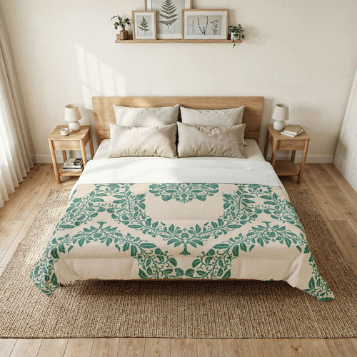 Botanical Medallion Cotton Comforter — Green Vintage Floral Bedding