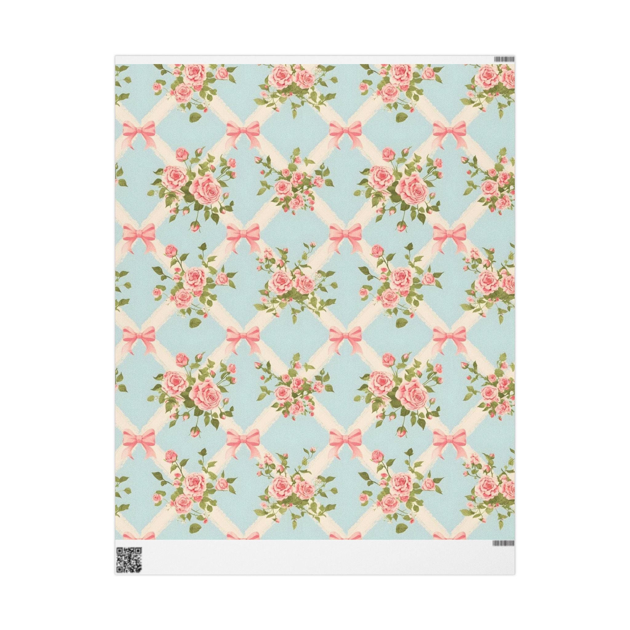 Vintage Rose Bow Wrapping Paper — Pastel Floral Gift Wrap