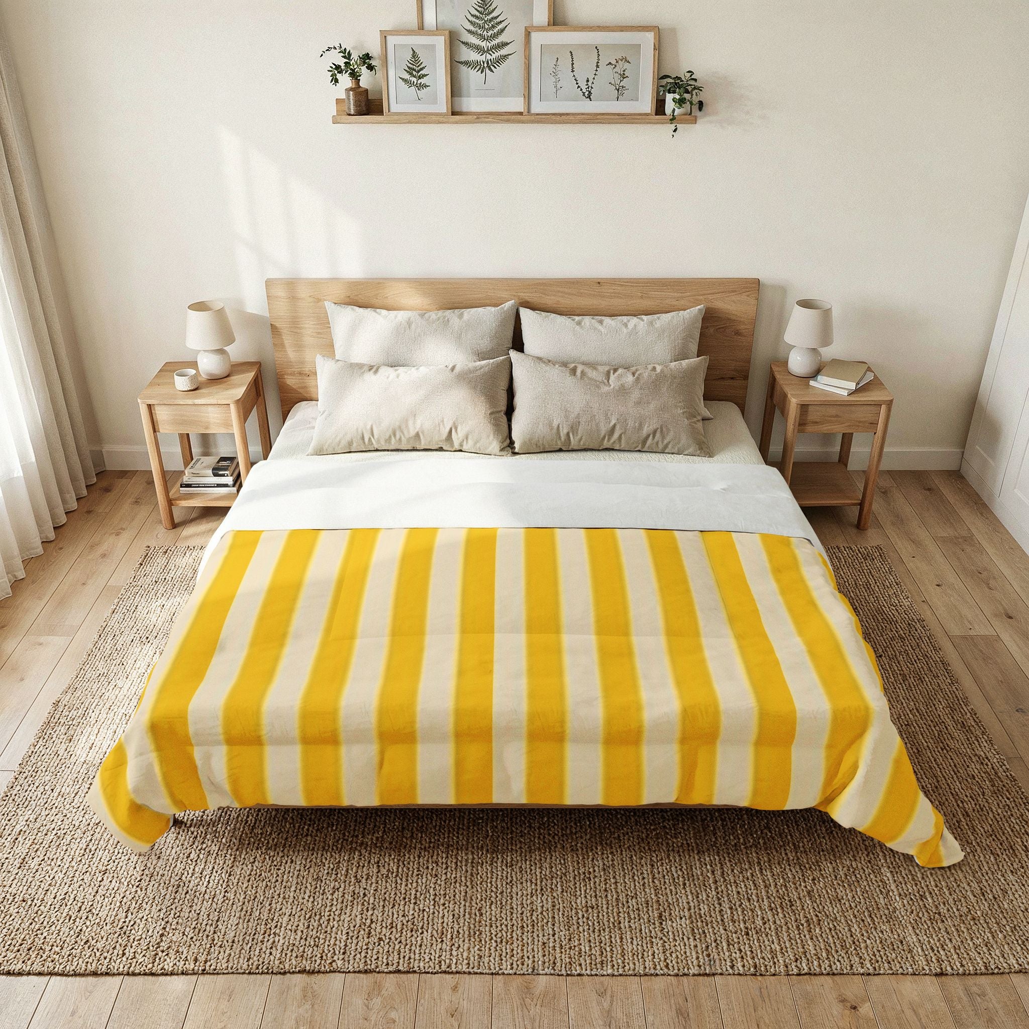 Yellow Stripe Cotton Comforter - Sunny Minimalist Bedspread