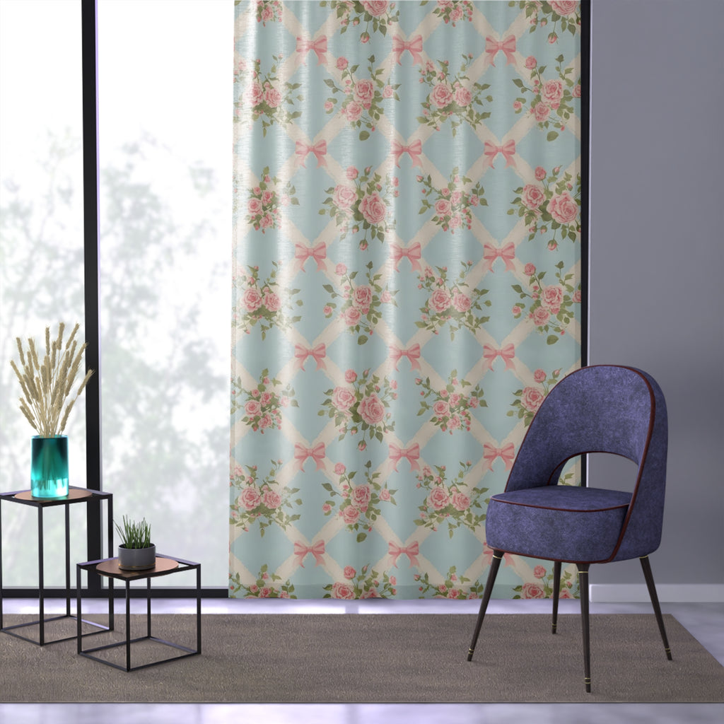 Fresh Start Floral Rose Bow Window Curtain-Long
