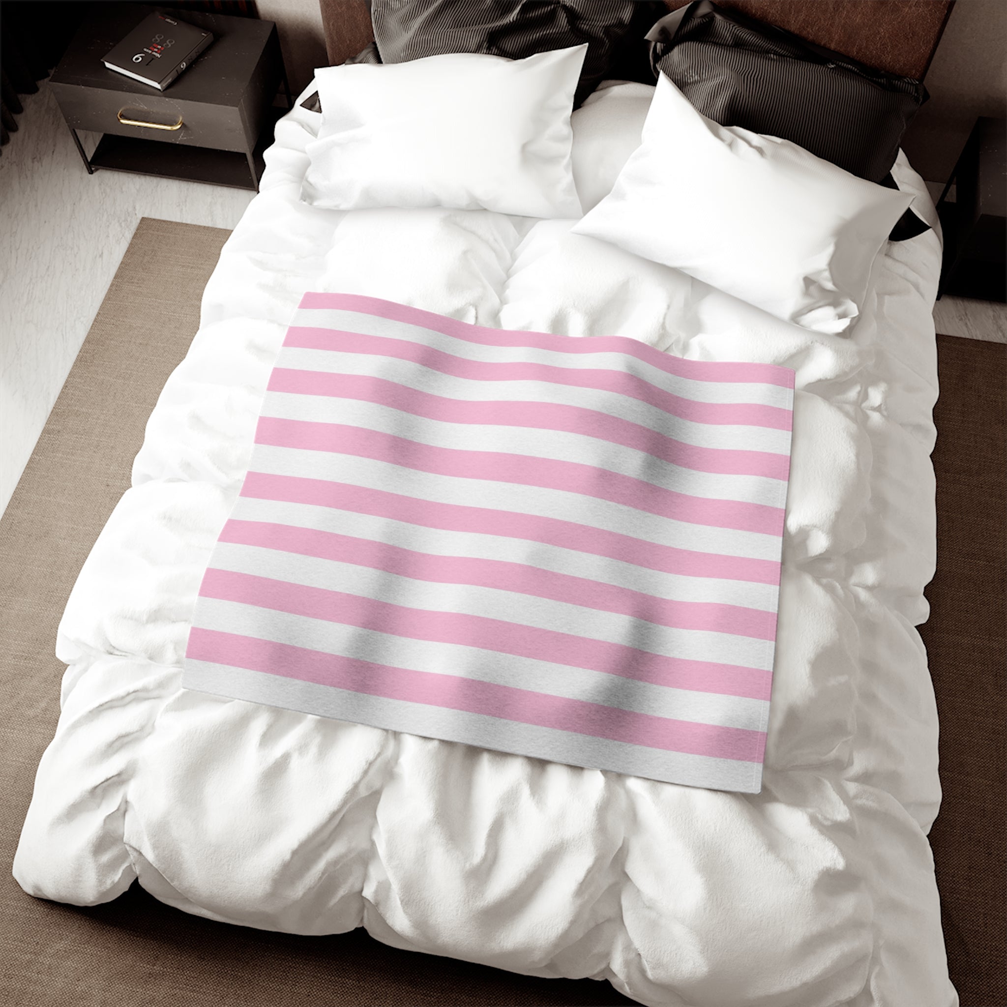 Striped Cozy Blanket — Pink & White Horizontal Stripe Sweatshirt Blanket